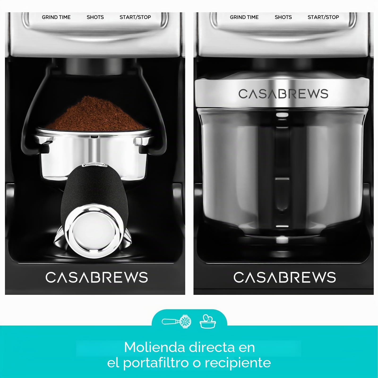 CASABREWS Molinillo de Café Eléctrico con 77 Niveles de Molido, Muelas Cónicas de Acero Inoxidable, Soporte Desmontable y Contenedor, Ajuste de Espresso a Prensa Francesa