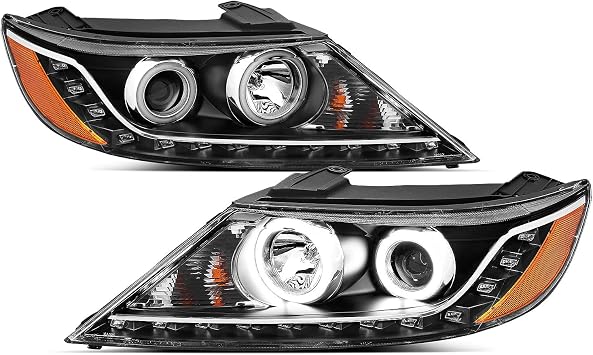 AmeriLite for 2011-2013 Kia Sorento Black Projector Headlights Xtreme Bright LED Halo Ring Set - Passenger and Driver Side