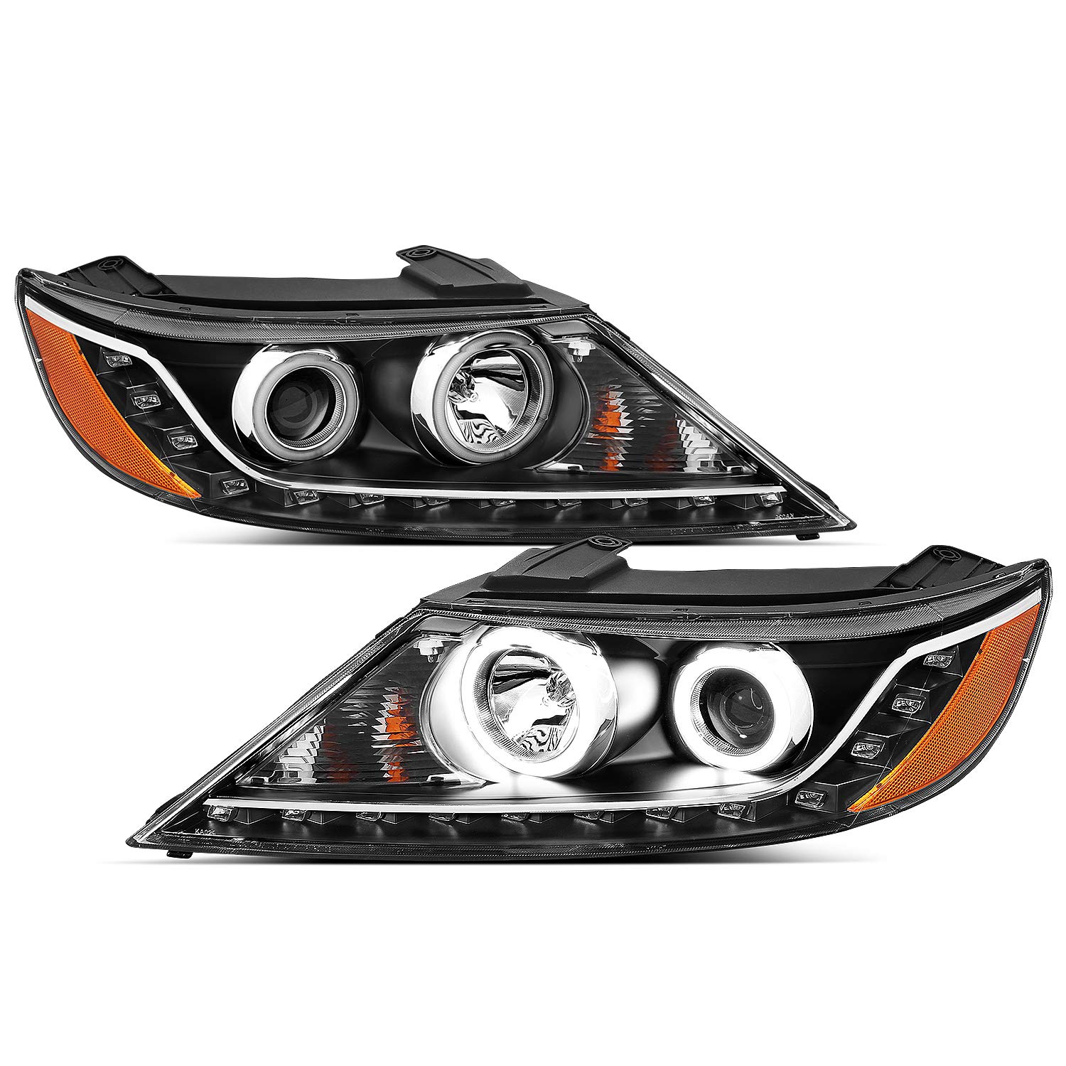 AmeriLite for 2011-2013 Kia Sorento Black Projector Headlights Xtreme Bright LED Halo Ring Set - Passenger and Driver Side