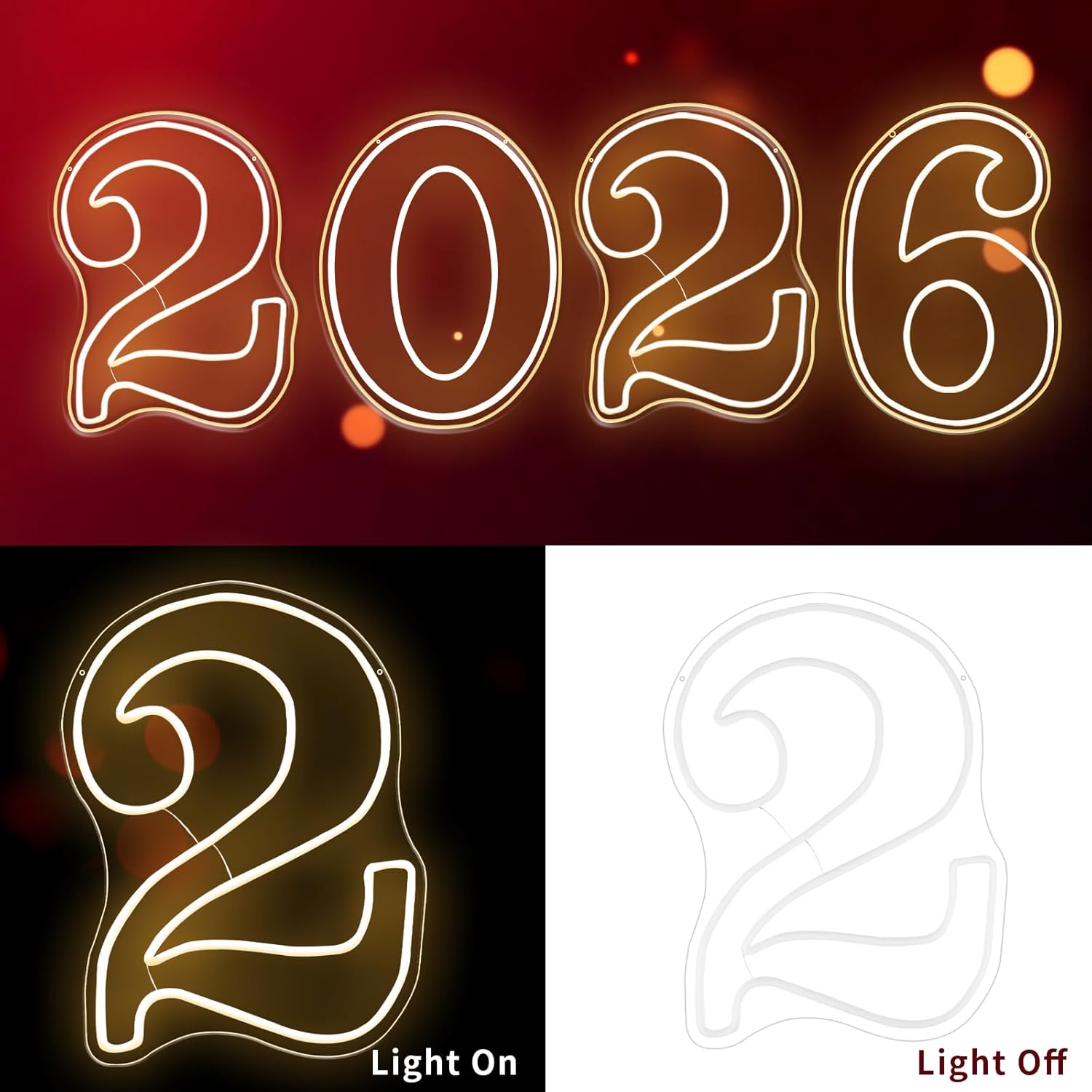 LED Acrylic Light up Number, Decorative Transparent Light up Letters USB Powered Big Number Sign Light for Birthday, Night Light, Party, Anniversary, Christmas, Home Decor, Wedding 11.8'' (number2)