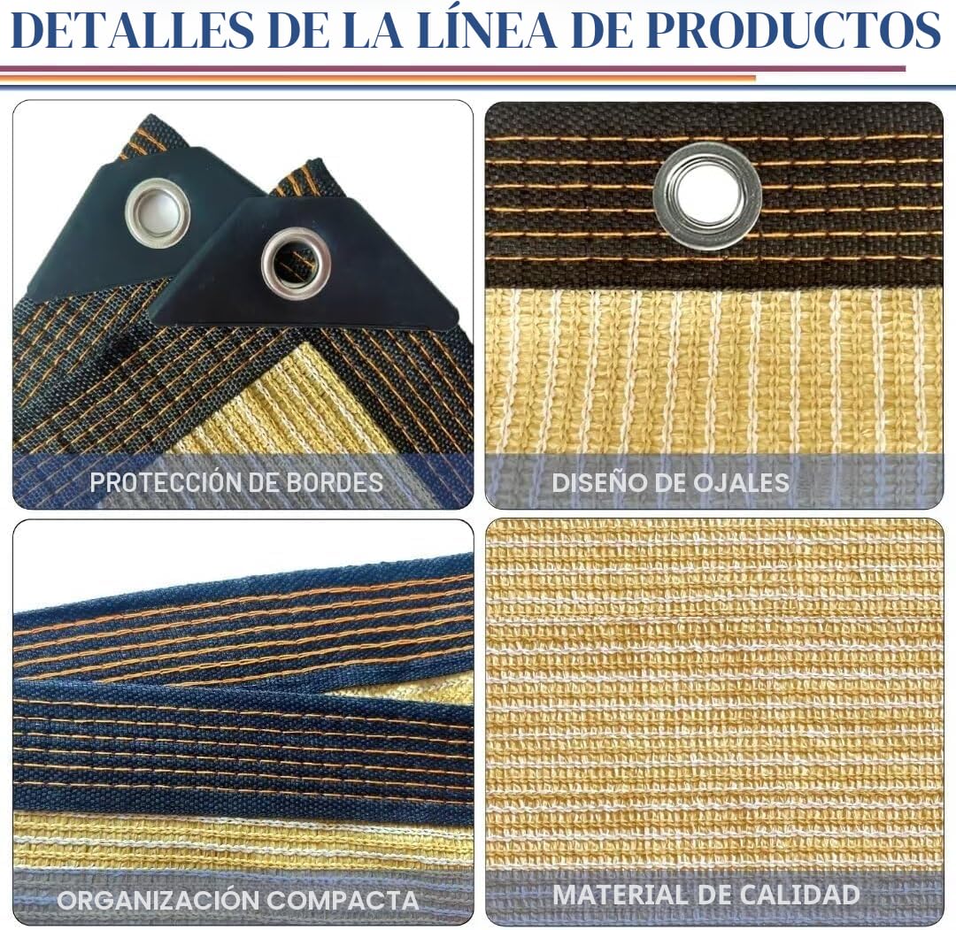 Toldo rectangular con ojales hecho de tejido transpirable, protección solar, malla de sombreo para balcón, terraza, jardín, protección de plantas, valla perrera, camping