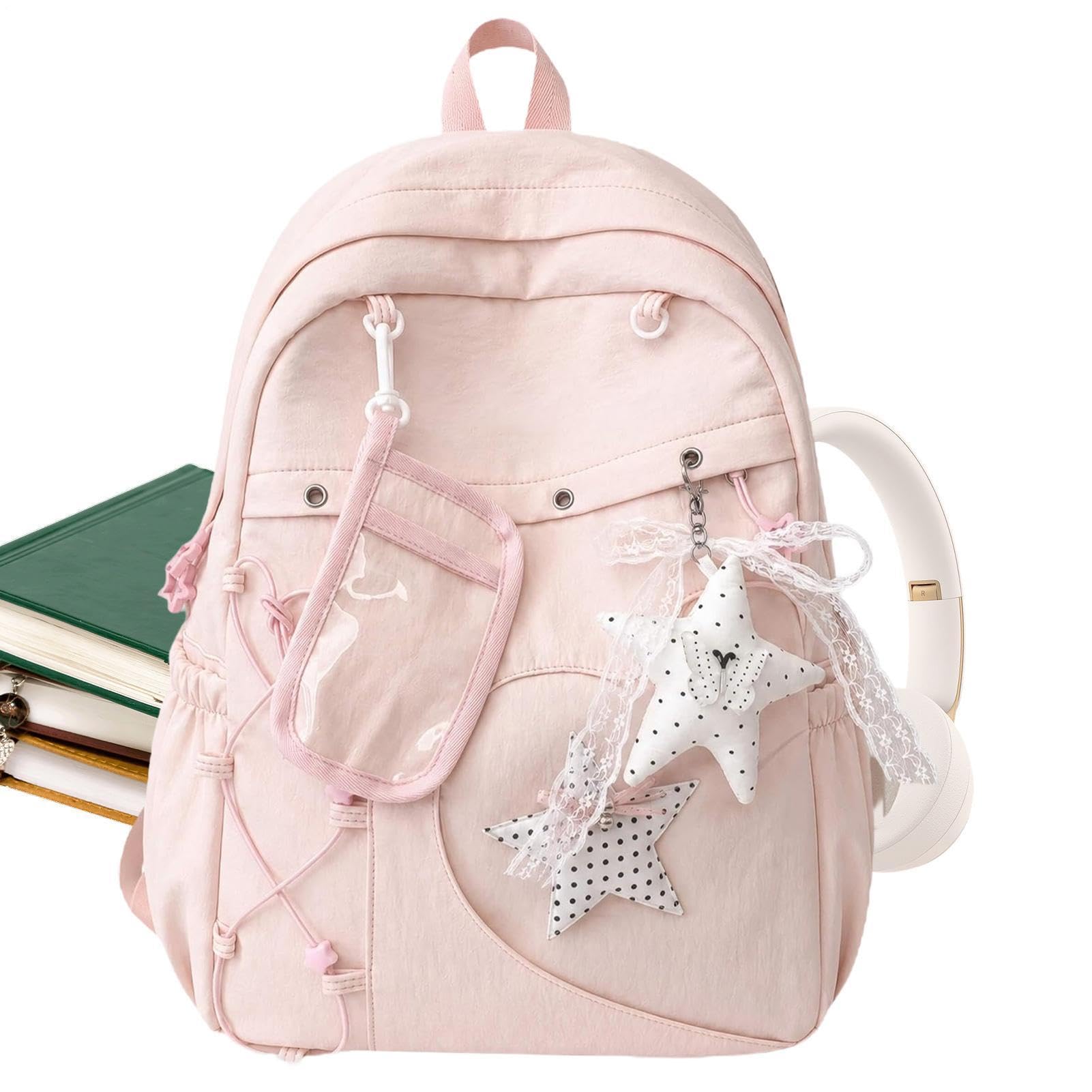 Zaino da ragazza Leger Fashion impermeabile con tasca trasparente, Rosa