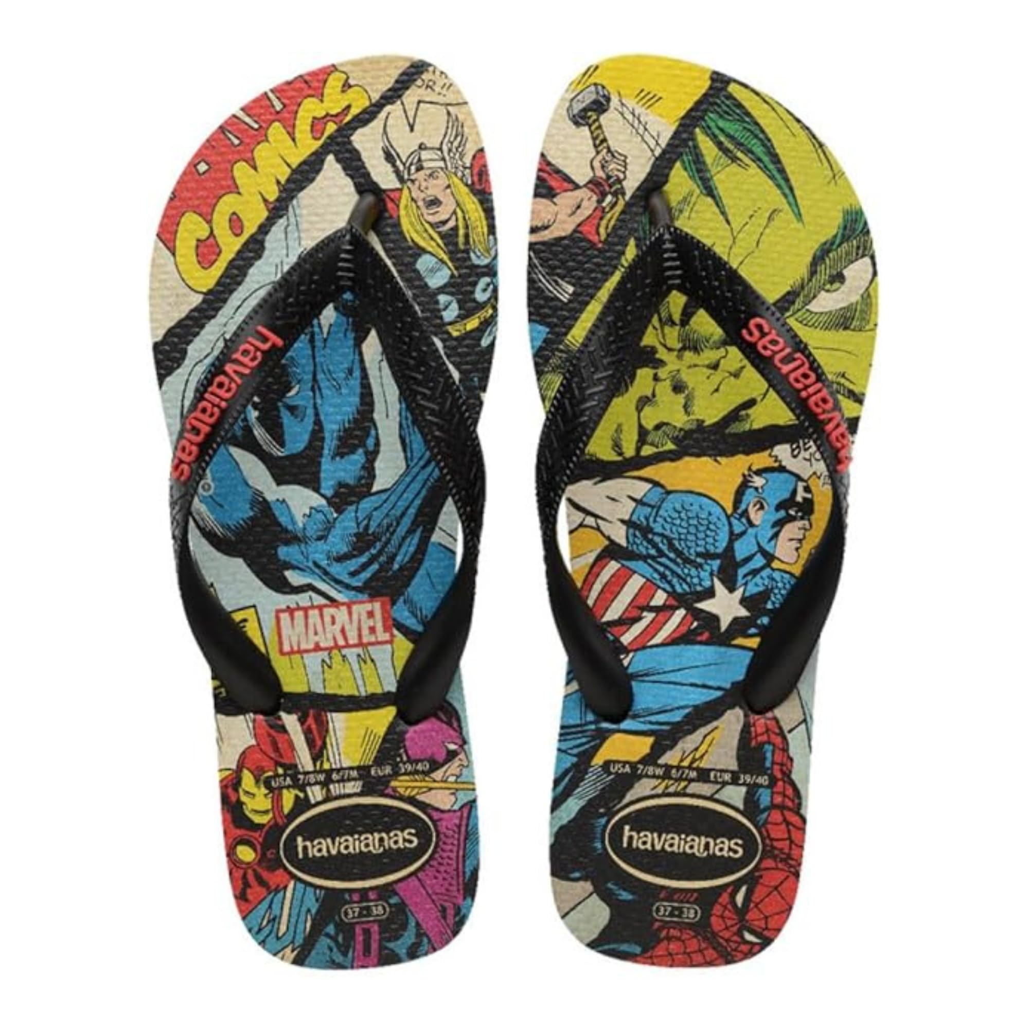 Havaianas Top Marvel Classics Men FlipFlop Black/Black/Red 8.5/9 UK