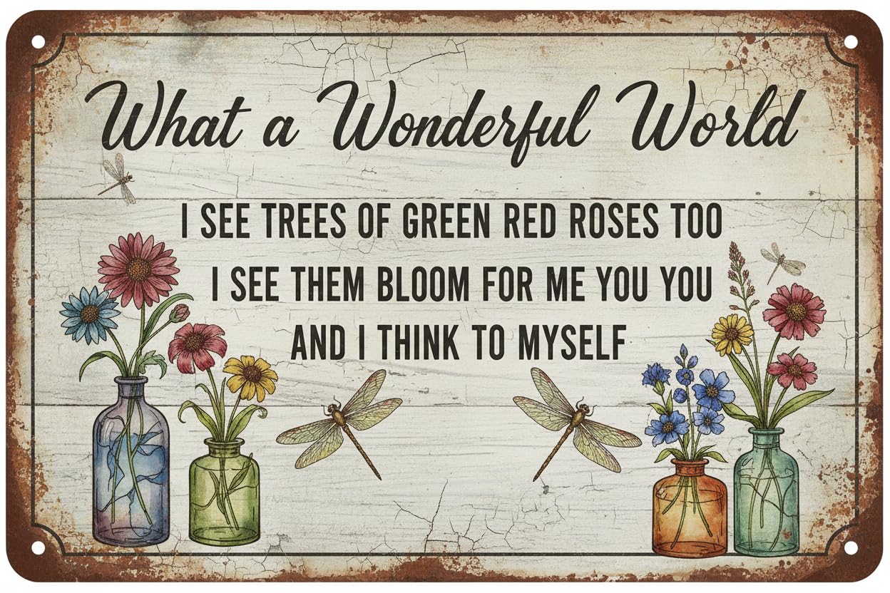 What A Wonderful World Garden Tin Sign, 8x12 Inch