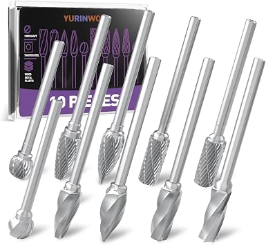 YURINWOO 10 Pcs مجموعة لدغ كربيد متوافق مع أداة دوارة دريميل مع 1/8 "قطع نحت الخشب المعدني قطع مزدوجة يموت طاحونة بت لطحن الحفر Deburring الحفر كربيد التنغستن