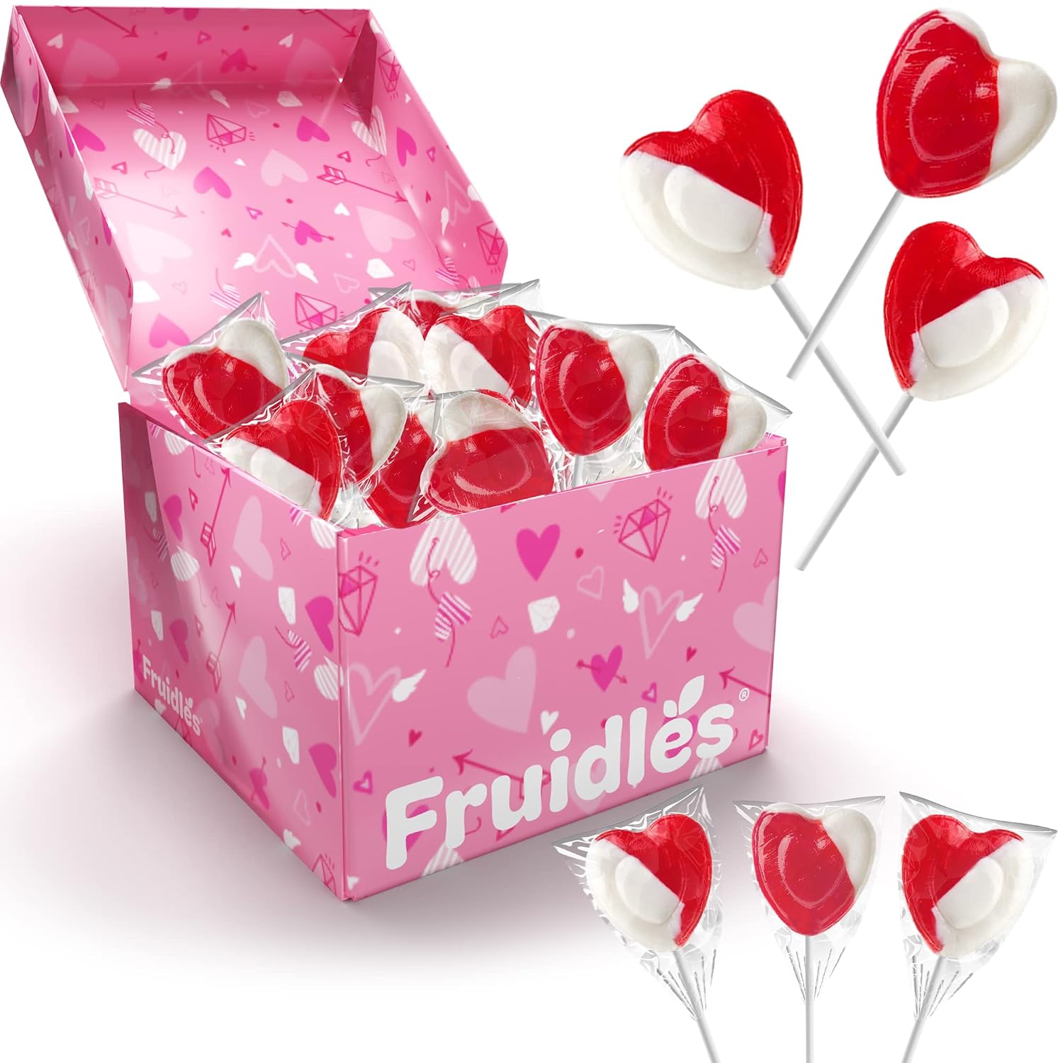 Valentines Day Lollipops Red Heart Shaped Strawberry N' Cream Flavored, Individually Wrapped (20 Pounds)