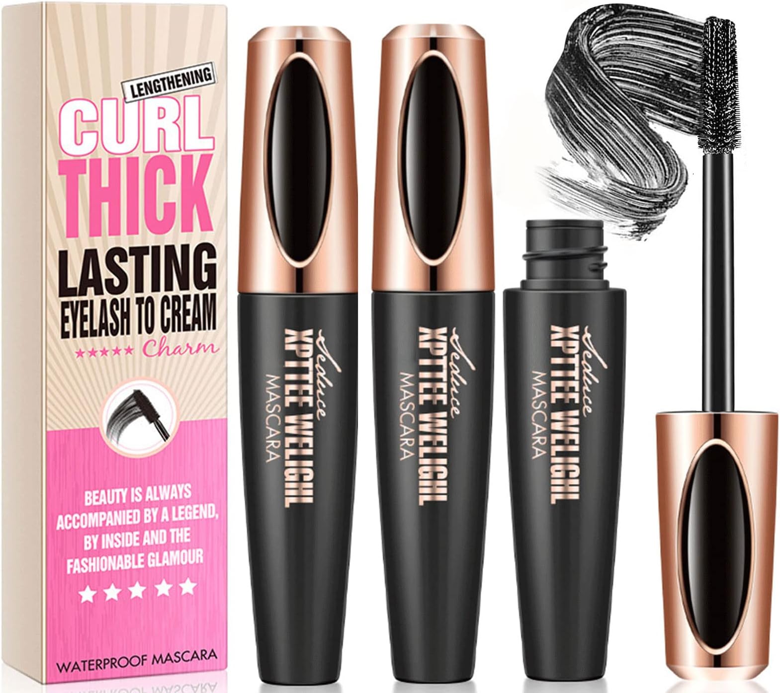 2 Pack 4D Silk Fiber Lash Mascara Waterproof Mascara Extension Makeup Eyelash Luxuriously Longer Thicker Voluminous Eyelashes Mascara Smudge-proof Natural No Clumping Smudging Lasting All Day