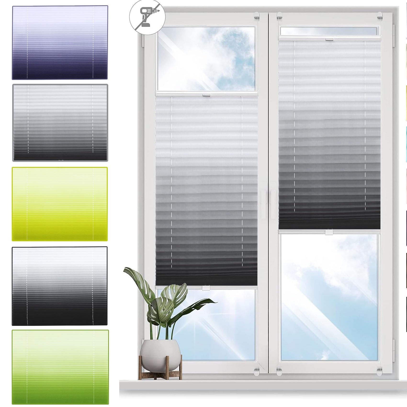Window Blinds No Drilling, 45 x 50 cm Light Filtering Privacy Protection, Curtains Blinds No Drilling Door Blinds Includes All Assembly Parts, for Bedroom,Kitchen,Bathroom, Grey
