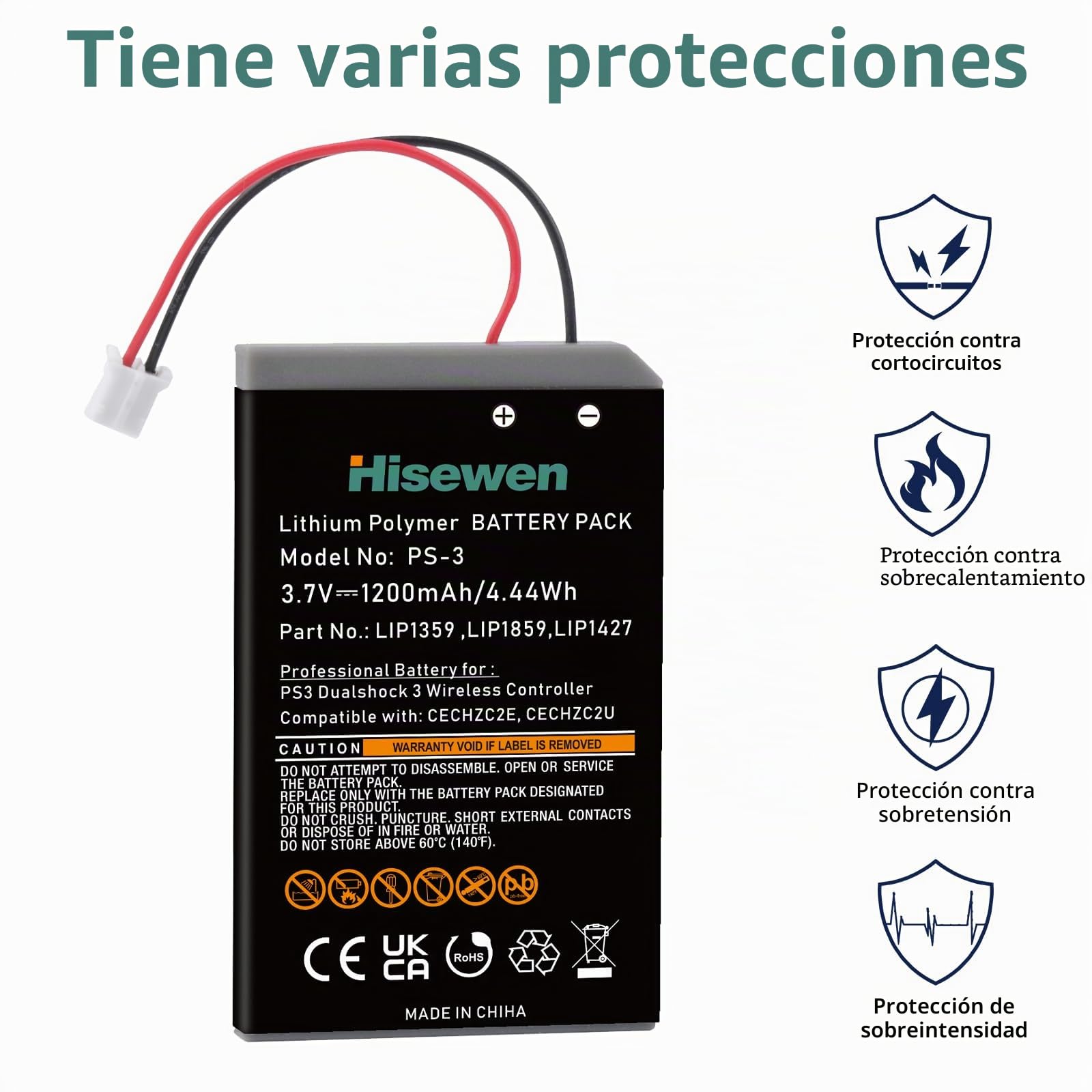 Batería Mando PS3, Hisewen 2Pack LIP1359/LIP1472/LIP1859 Batería de Repuesto para Sony PlayStation 3 Dualshock 3 CECHZC2E CECHZC2U SIXAXIS CECHZC1E CECHZC1H CECHZC1J CECHZC1U Controller