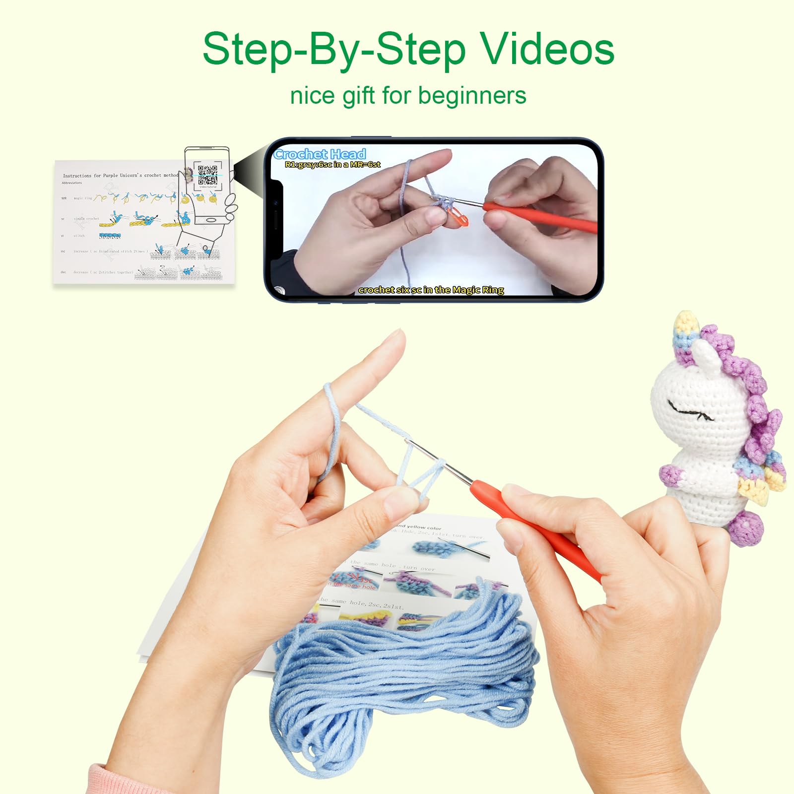 6Pcs Crochet Kit for Beginners Crochet Starter Kit with Step-by-Step Video Tutorials - Image 2