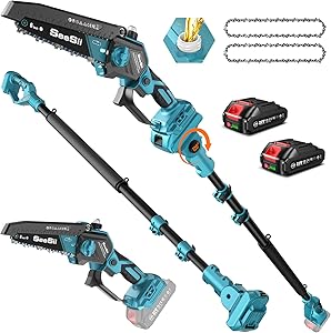 SEESII PS620 2-in-1 Electric Pole Saws: 6 Inch Mini Chainsaw Cordless with Extension Pole, 2Pcs Batteries, Brushless Chain Saw for Limb Branch Cutter, Battery Tree Trimmers Pruner,16Ft Long Reach