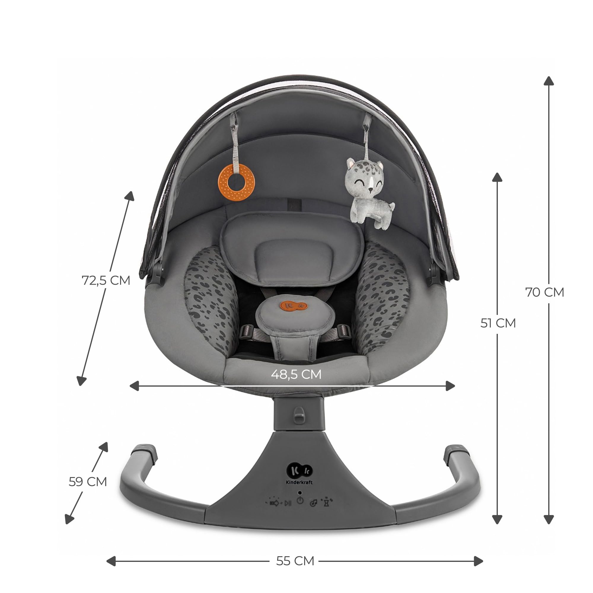 Kinderkraft LUMI 2 Transat bébé, Balancelle bebe electrique de La Naissance à 9 Mois, Réglable hauteur, 5 modes du balancement, 12 mélodies, Arche avec jouets, Gris foncé