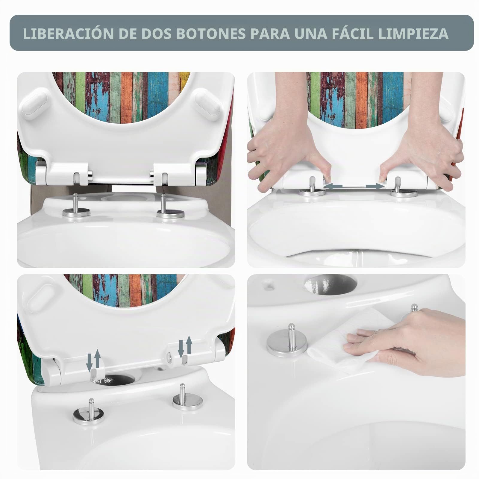 WOLTU Tapa WC Universal,Tapa WC de Liberación Rápida,Asiento para Inodoro, Asiento de Inodoro en Forma de O, Cierre Suave Lento, Bisagras Ajustables,Fácil De Montar