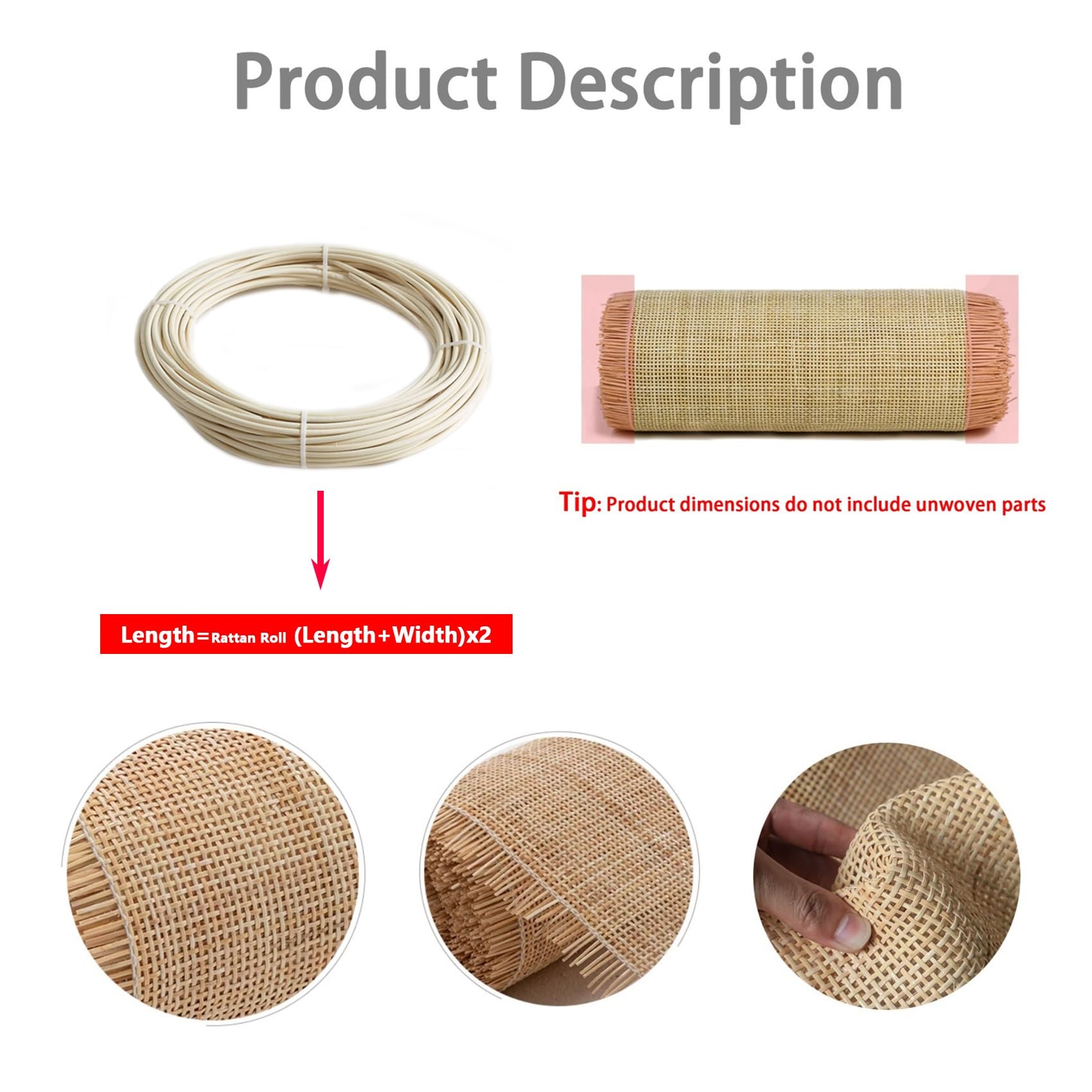 Rollo de Ratan por Metros, 50cm de Ancho Natural Rejilla Rollo Mimbre para Muebles, Correas de Tela Ratán, Cinta de Caña Tejida para Silla Cesta Bricolaje(50x150cm)