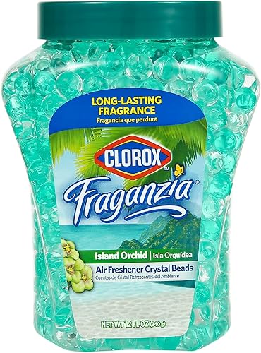 Miniatura 9 de Clorox - Aromatizante de ambiente en perlas de gel cristal Fraganzia, con duradero aroma a Orquídeas Isleñas, para hogar, baño o automóvil, envase