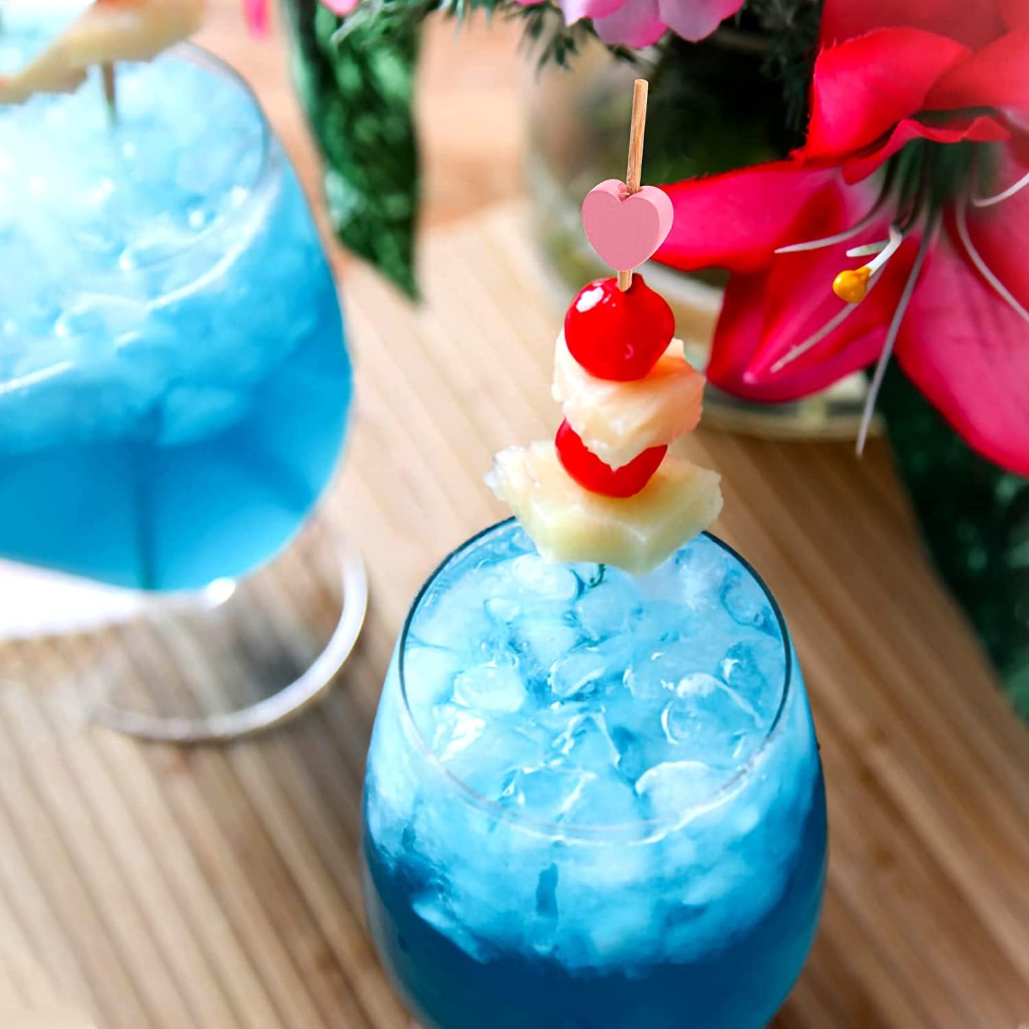 Lot De 100 Cure-dents En Bambou Naturel En Forme De Cœur Pour Apéritifs, Gâteaux, Desserts, Barbecues, Sandwichs (rouge