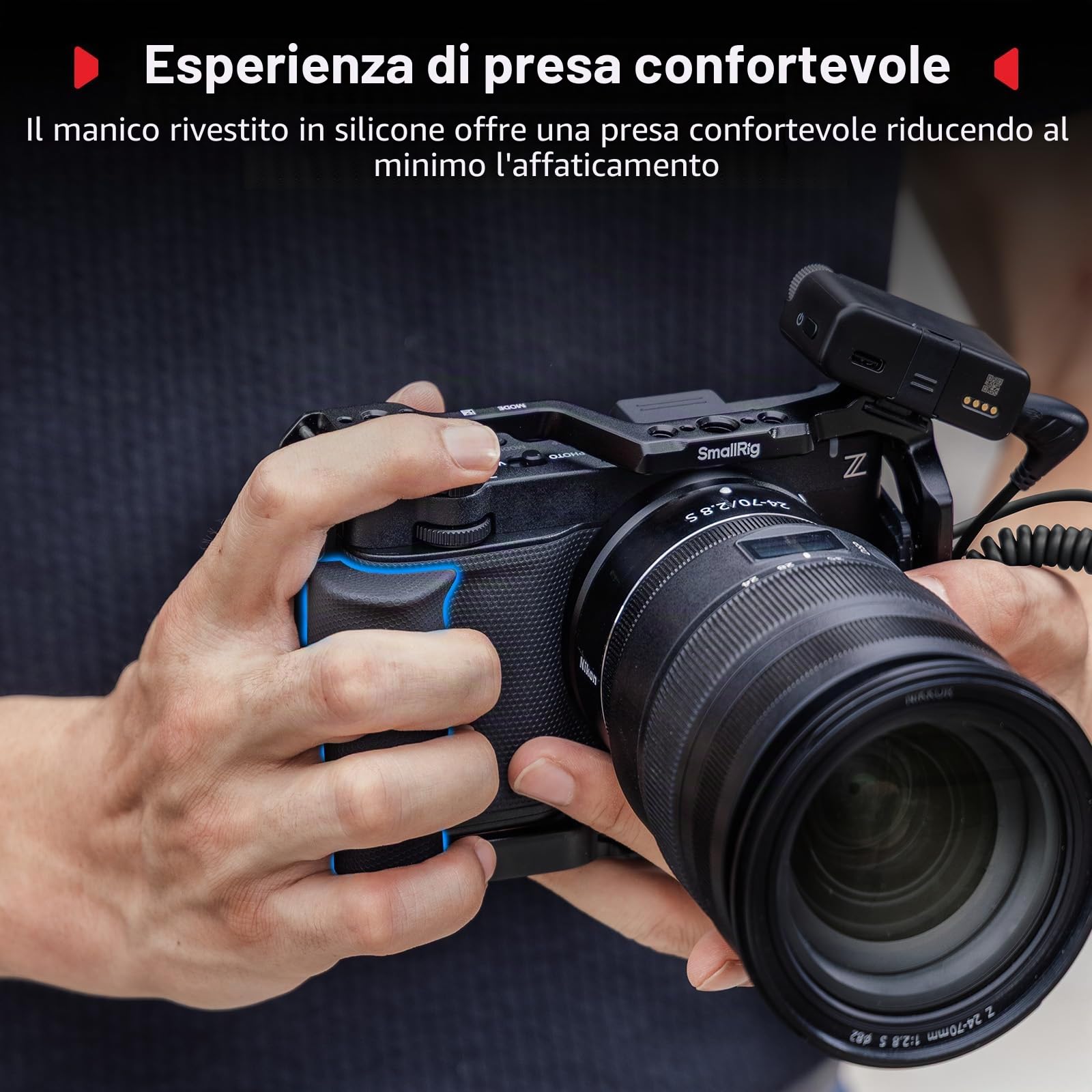 SMALLRIG Gabbia per Fotocamera Nikon ZR con Impugnatura in Silicone e Morsetto per Cavo HDMI, Gabbia Completa in Lega di Alluminio, Piastra a Sgancio Rapido Integrata per Arca -5467