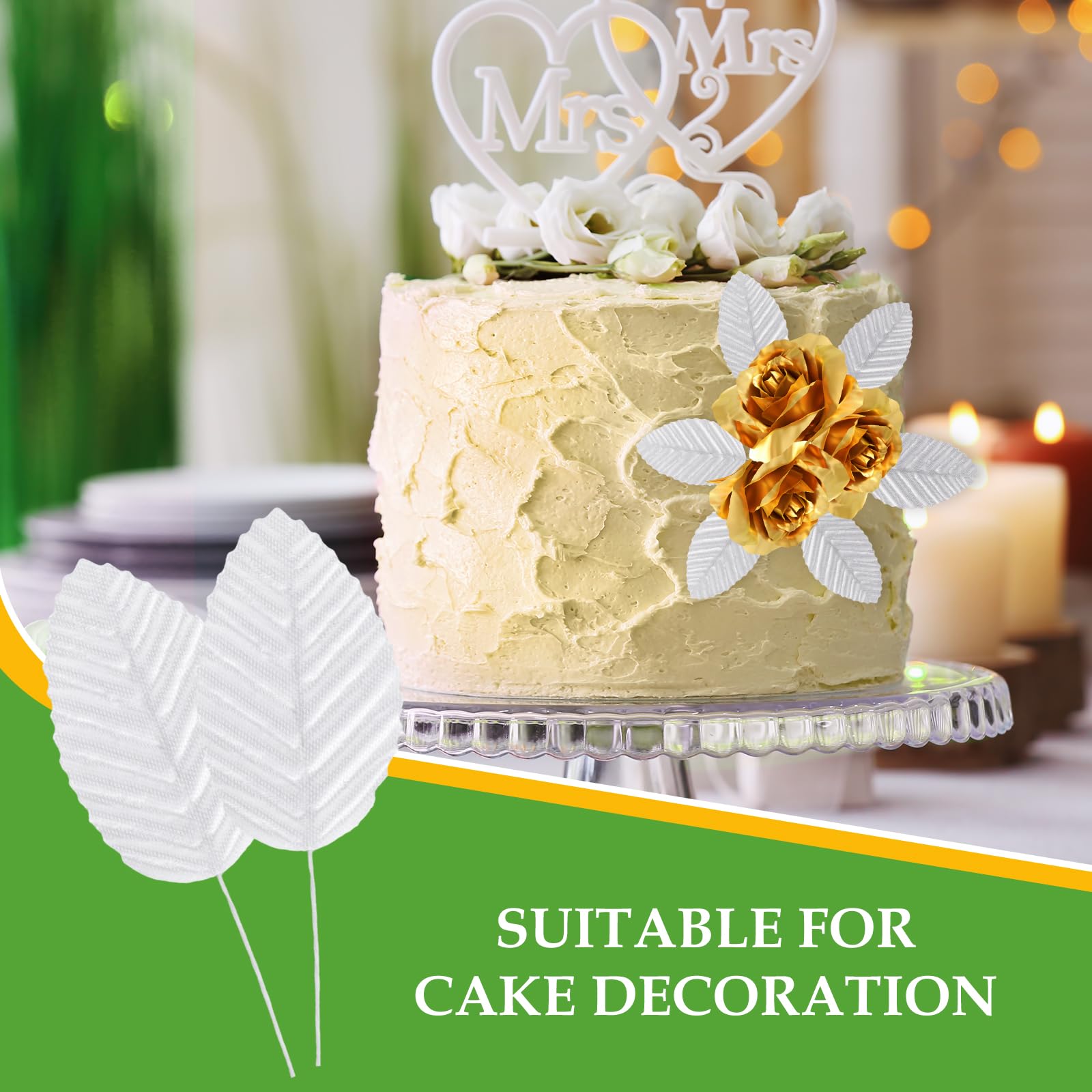 Colaxi Künstliche Seidenblätter für Dekoration, Hochzeit, Corsage, Accessoires, Blumensträuße, Weiß, 200 Stück