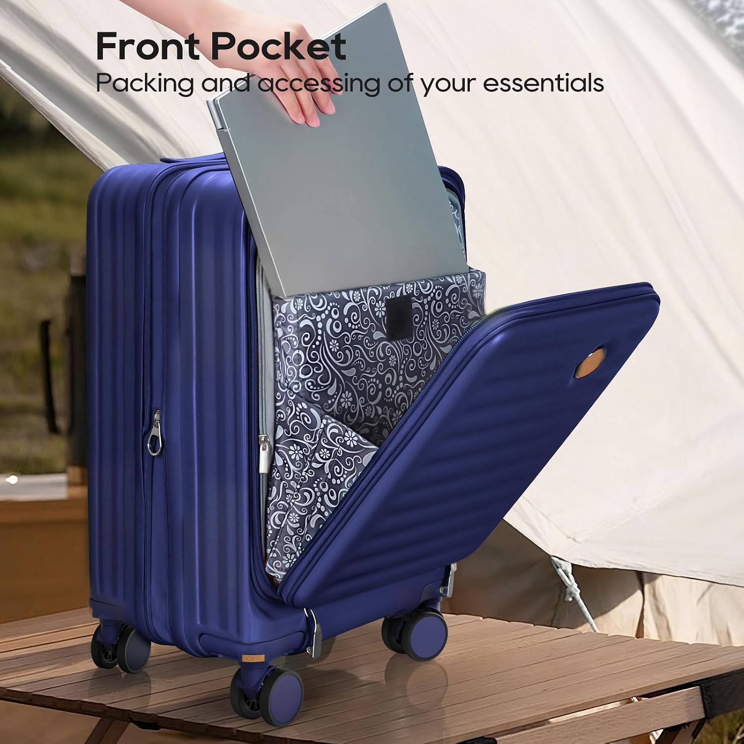 Joyway Expandable Carry On Luggage Sets with Front Pocket, Blue image 2