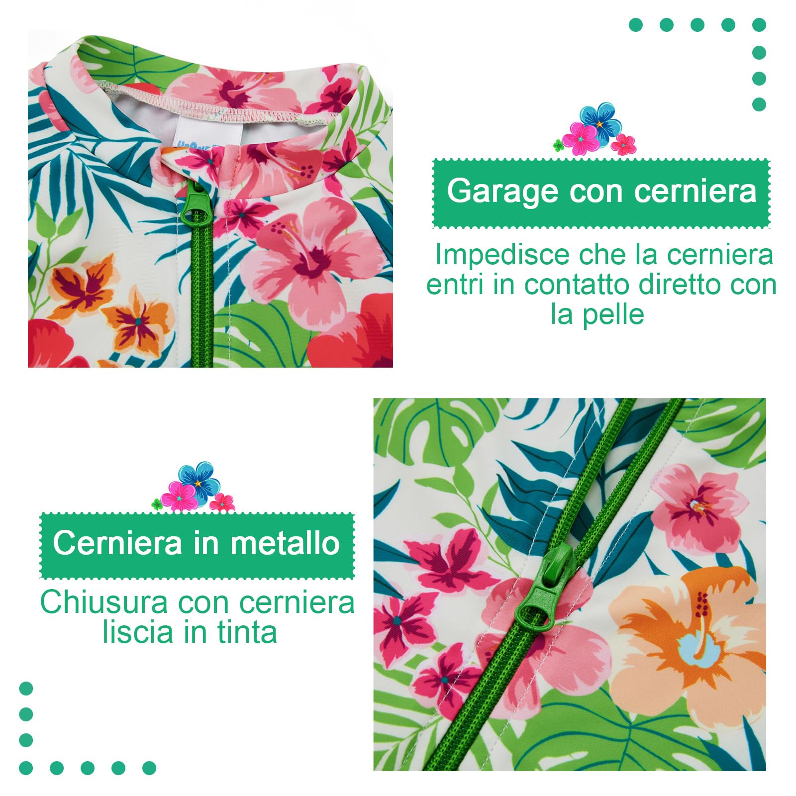 Costume da Bagno per Bambino/Ragazza con Protezione Solare UPF 50+ Costume da Sole a Manica Lunga con Cerniera Completa per Neonato (3-36 Mesi)