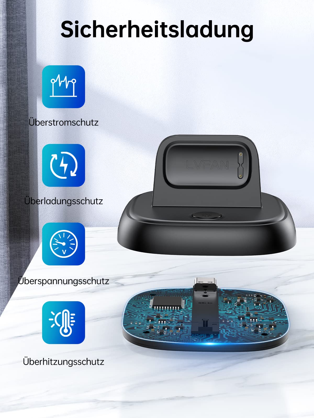 LVFAN Ladegerät für Fitbit Charge 6, Ladekabel mit Reset Taste, Schnell Ladegerät Ständer Smartwatch Ersatzkabel Magnetische Ladestation für Fitbit Charge 6/5 / Luxe - Schwarz