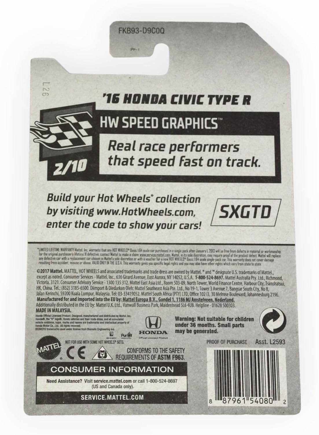 Hot Wheels Zamac '16 Honda Civic Type R - Speed Graphics 2/10 - Honda Civic Type R