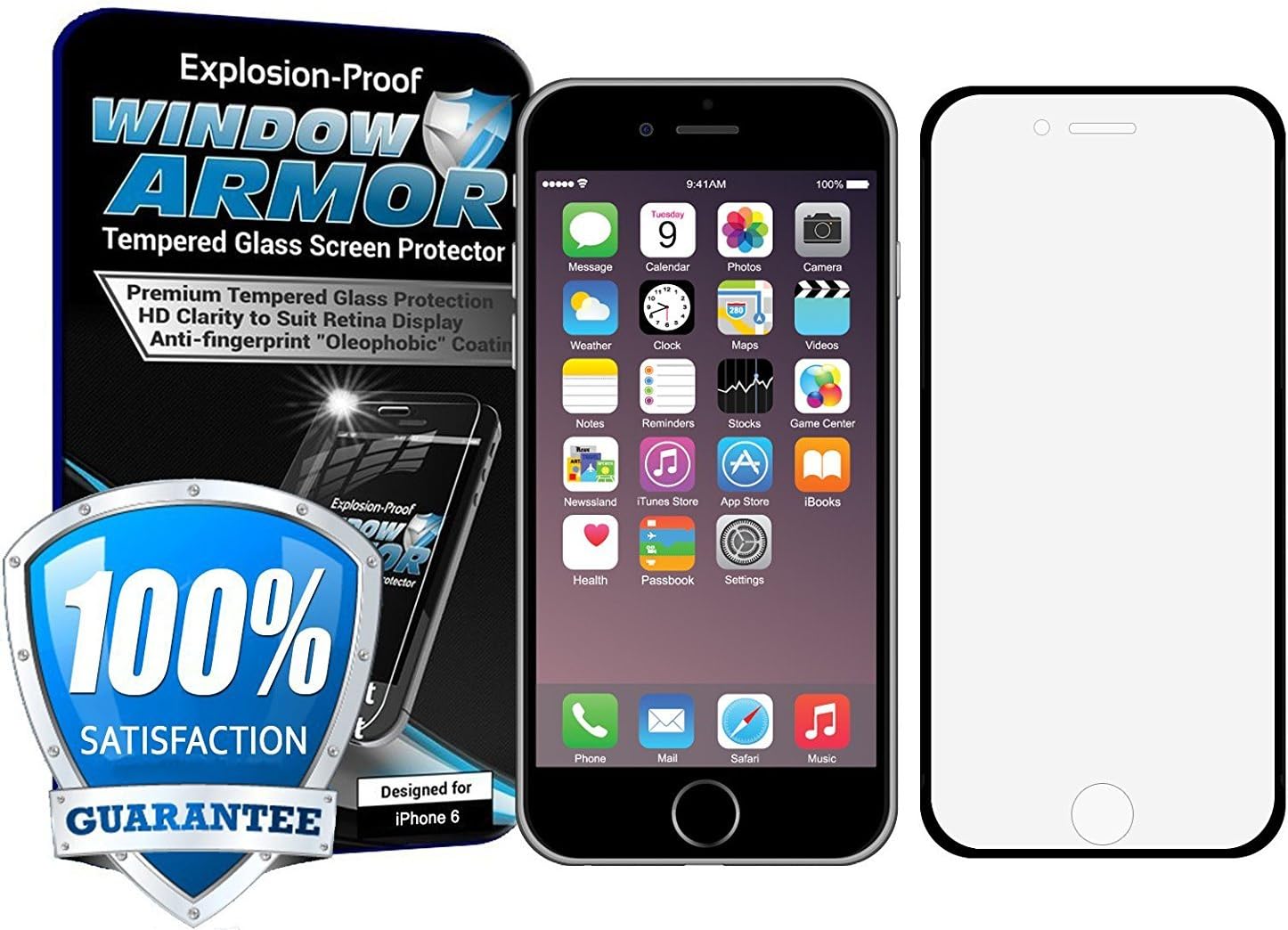 Window Armor Tempered Glass Screen Protector for iPhone 6 - Black