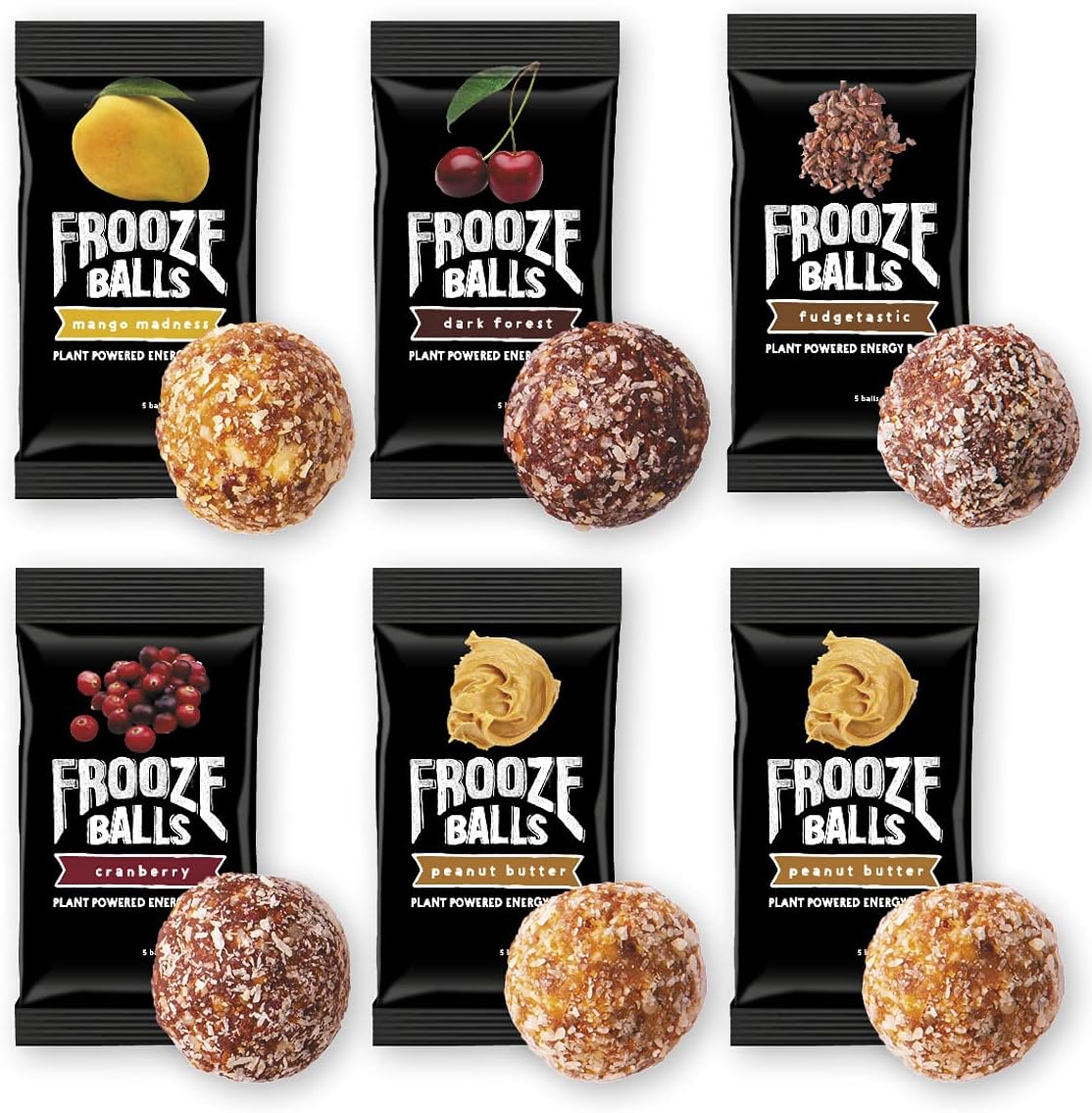 Frooze Balls Plant Protein Powered Vegan Snack Energy Balls, Classic Variety Pack Gift Box (Pack of 6) Each Pack Has 5 Balls!