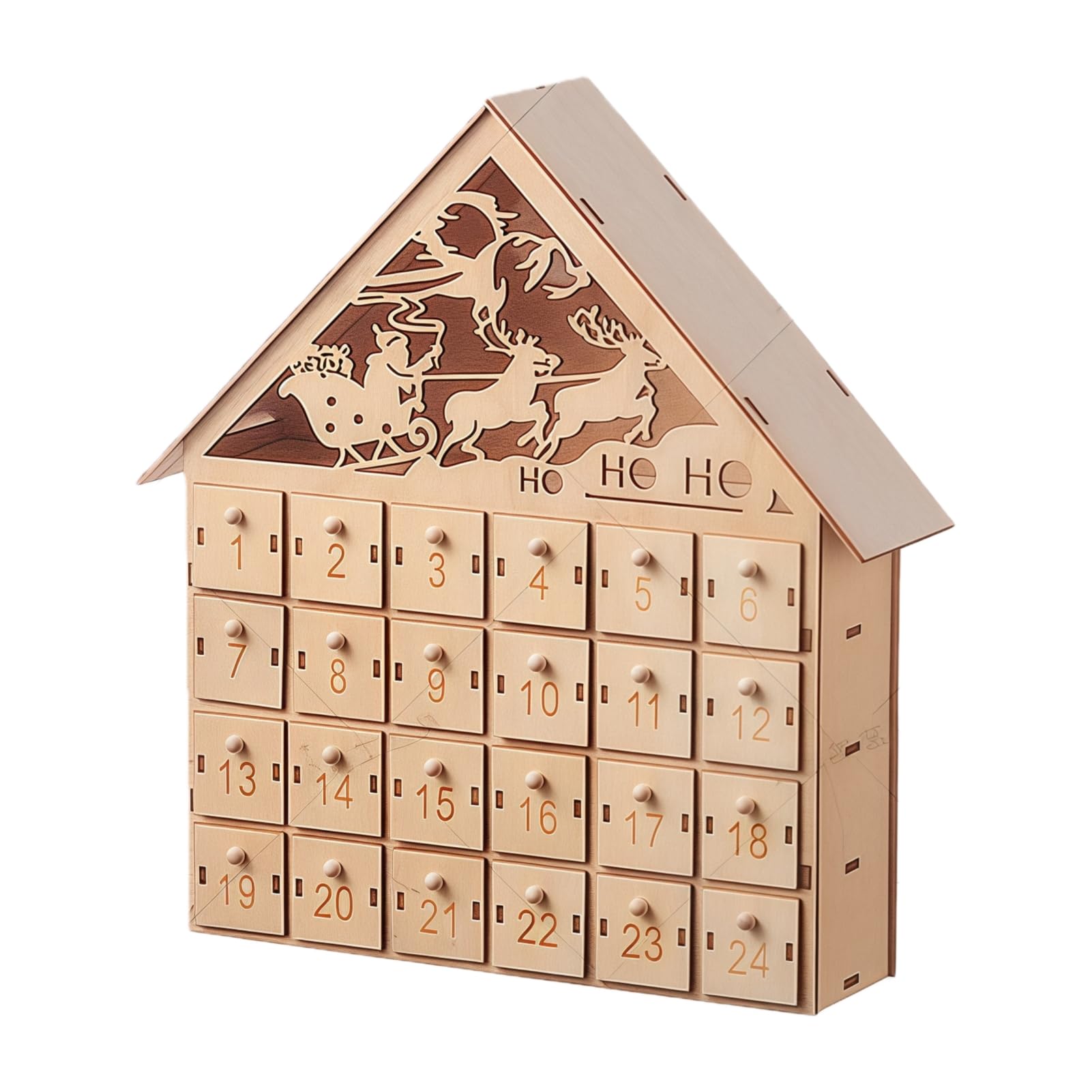 Drawelry Calendario dell'Avvento in legno con luci a LED, 24 cassetti, per bambini e adulti, decorazione natalizia (Renne di Natale)