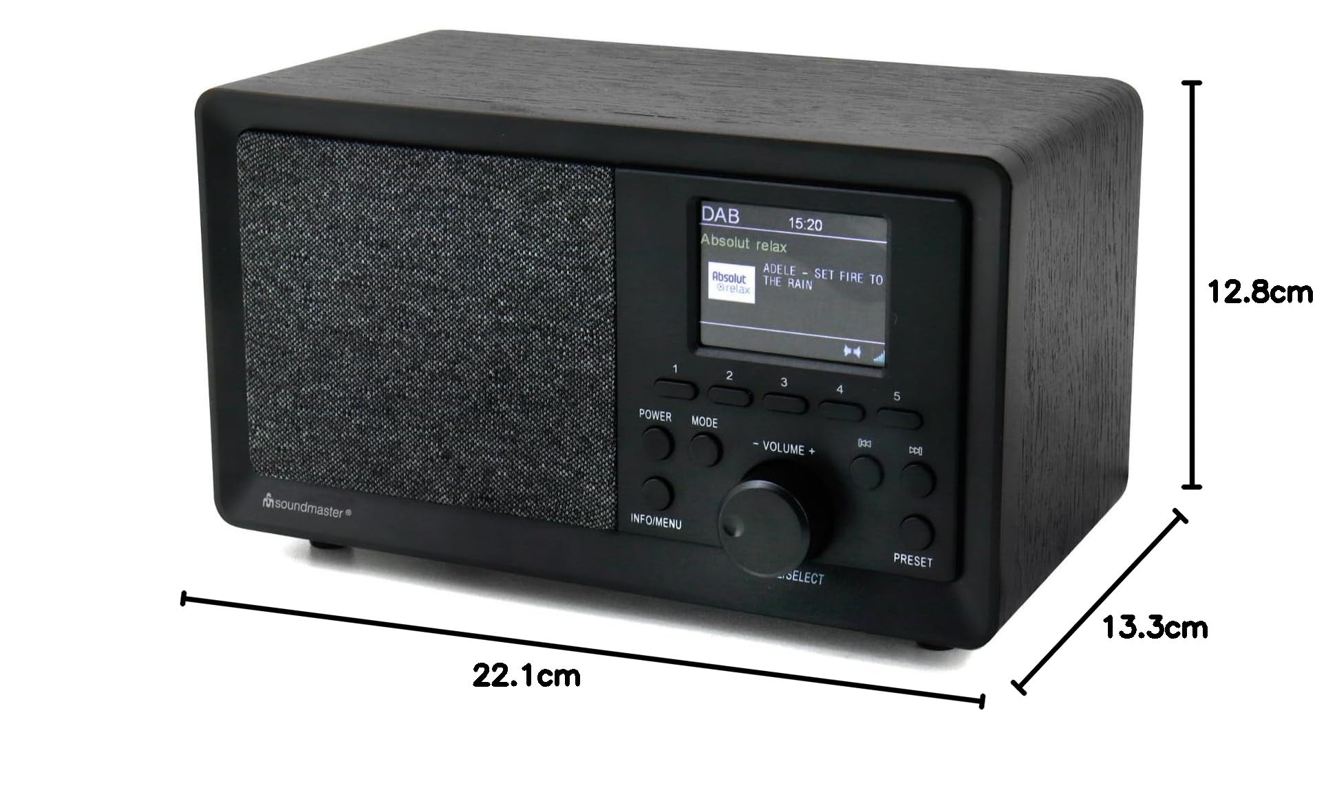 soundmaster DAB350SW - Radio da tavolo DAB+, FM, USB, con altoparlante, funzione sveglia, colore: Nero