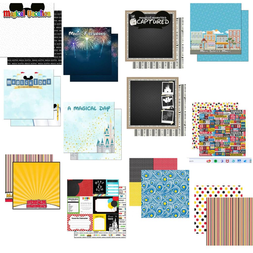 Custom Bundle - 12 Magical Day Themed Travel Vacation Memories 12" x 12" Scrapbook Papers - Various Brands