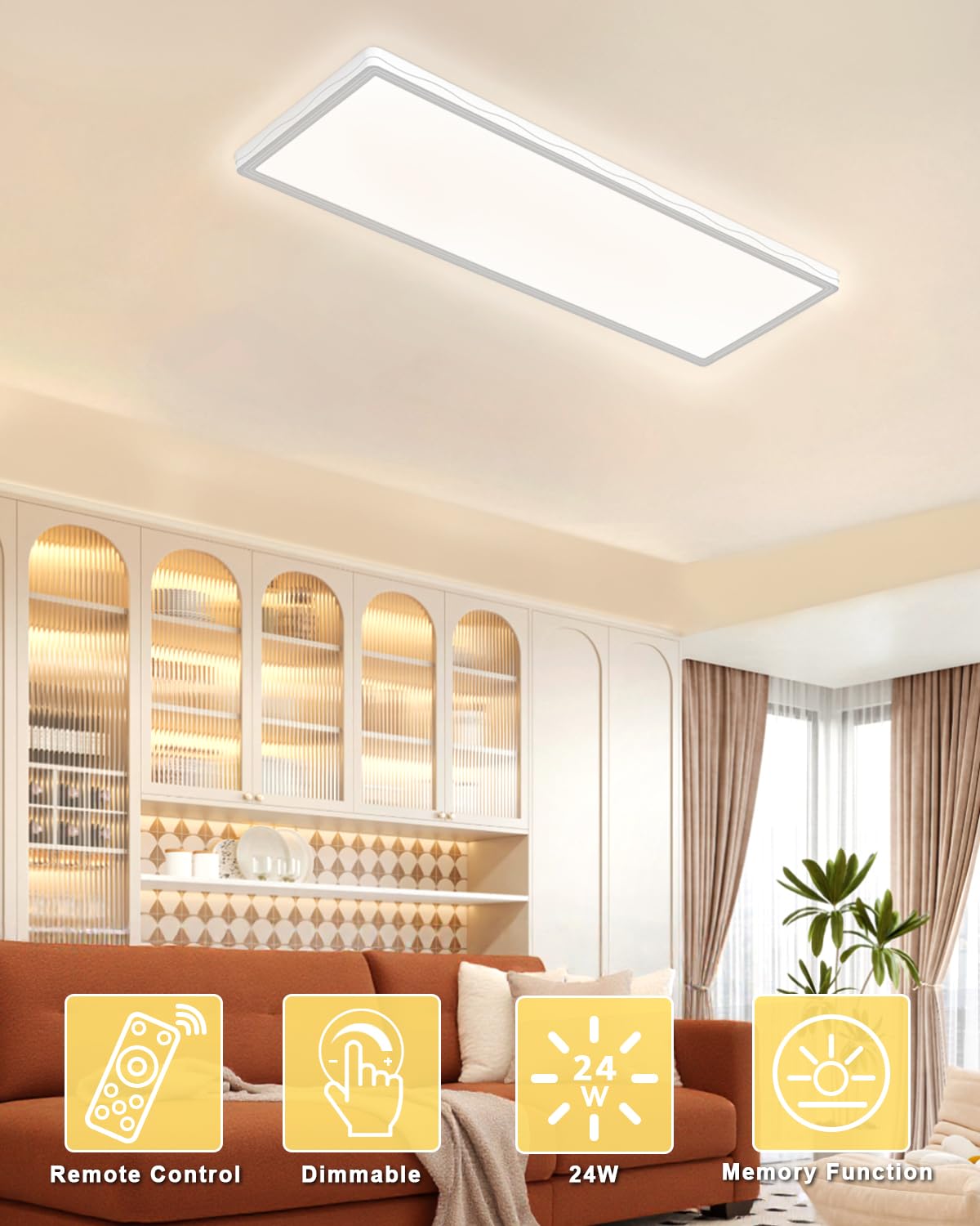 Bowfar LED Deckenleuchte, Leuchten Deckenlampe Rechteckig mit Fernbedienung Dimmbar 3000K-6500K, LED Panel Ultra Flach 24W mit Backlight für Wohnzimmer Schlafzimmer Büro Badezimmer, 58 * 2.5cm-Weiß