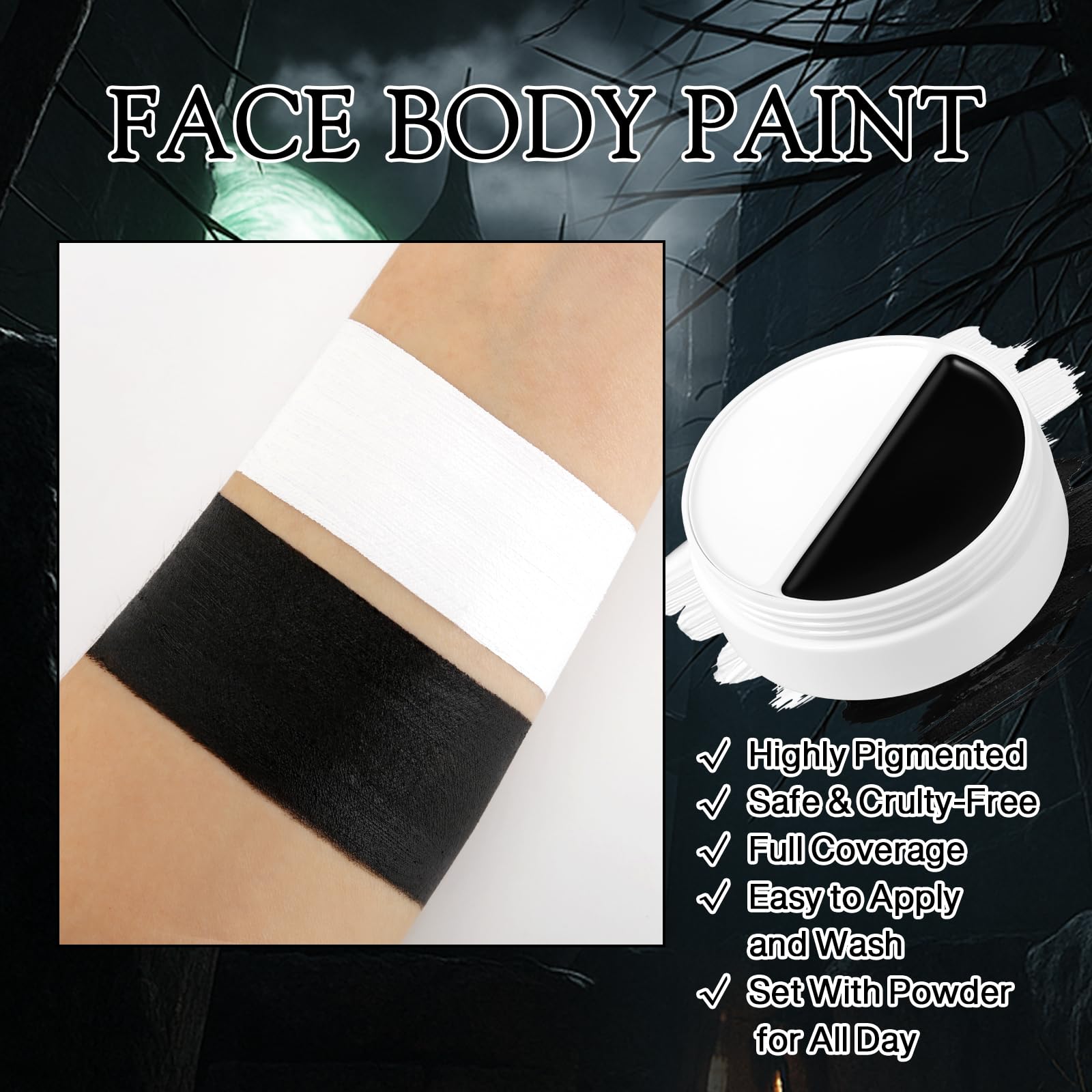 Pintura facial en blanco y negro, maquillaje gótico de payaso de Halloween para niños y adultos, crema a base de aceite de larga duración, pintura corporal completa para Joker, esqueleto, cosplay, SFX 5
