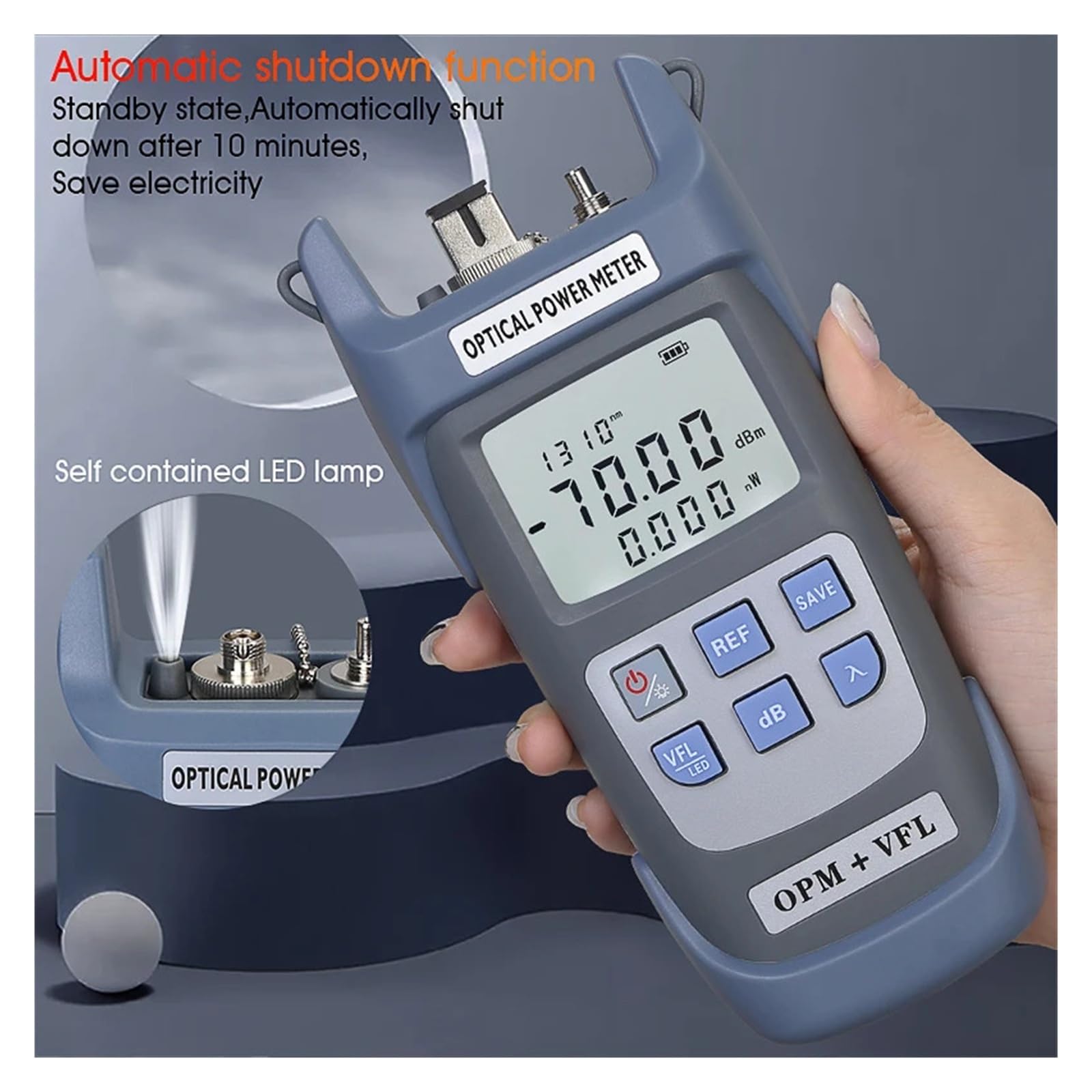Compteur de puissance optique (OPM), localisateur visuel de défauts (1/10/15/30/50MW VFL), testeur de câbles à fibres optiques FTTH, AUA-G710B Erreur faible