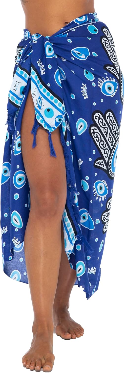 Back From Bali Womens Evil Eye Sarong Swimsuit Cover Up Greek Island Third Eye Pareo Wrap Skirt