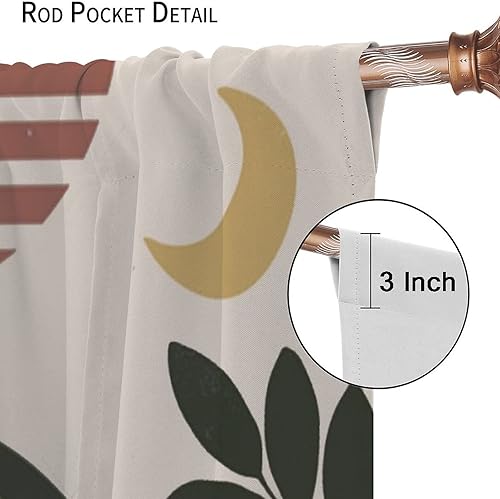 Miniatura 6 de INSFBRB Cortinas opacas de arte abstracto y moderno de mediados de siglo para dormitorio, diseño rústico bohemio, arco de plantas, luna, tratamiento