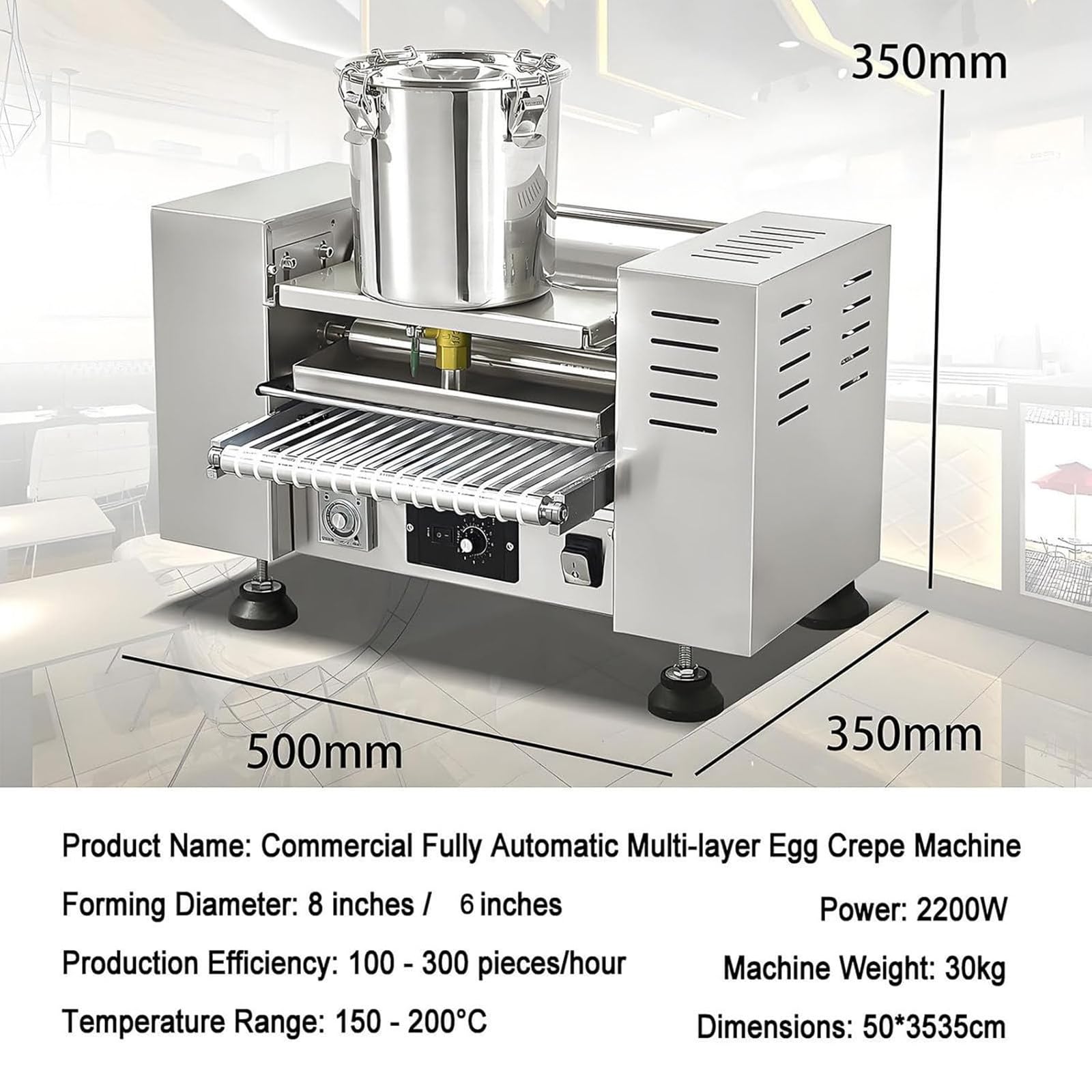 Máquina automática para Hacer crepas, crepera Comercial y Masa de milhojas, diámetro de crepas: 15-23 cm, Grosor: 0,40-1,2 cm, Velocidad Ajustable, para lasaña de Mango/Durian 8in
