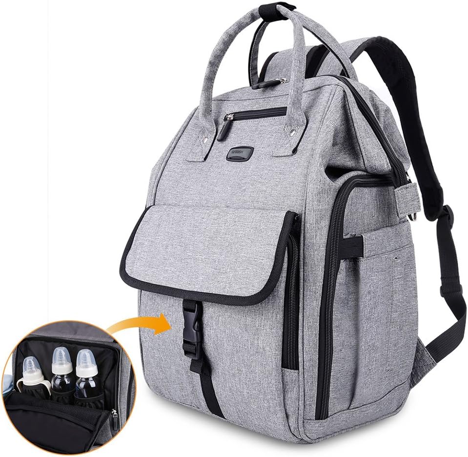 GYSSIEN Diaper Bag Multi-Function Waterproof Travel Backpack Nappy Bags for Baby Care, Large Capacity, Stylish and Durable, Gray