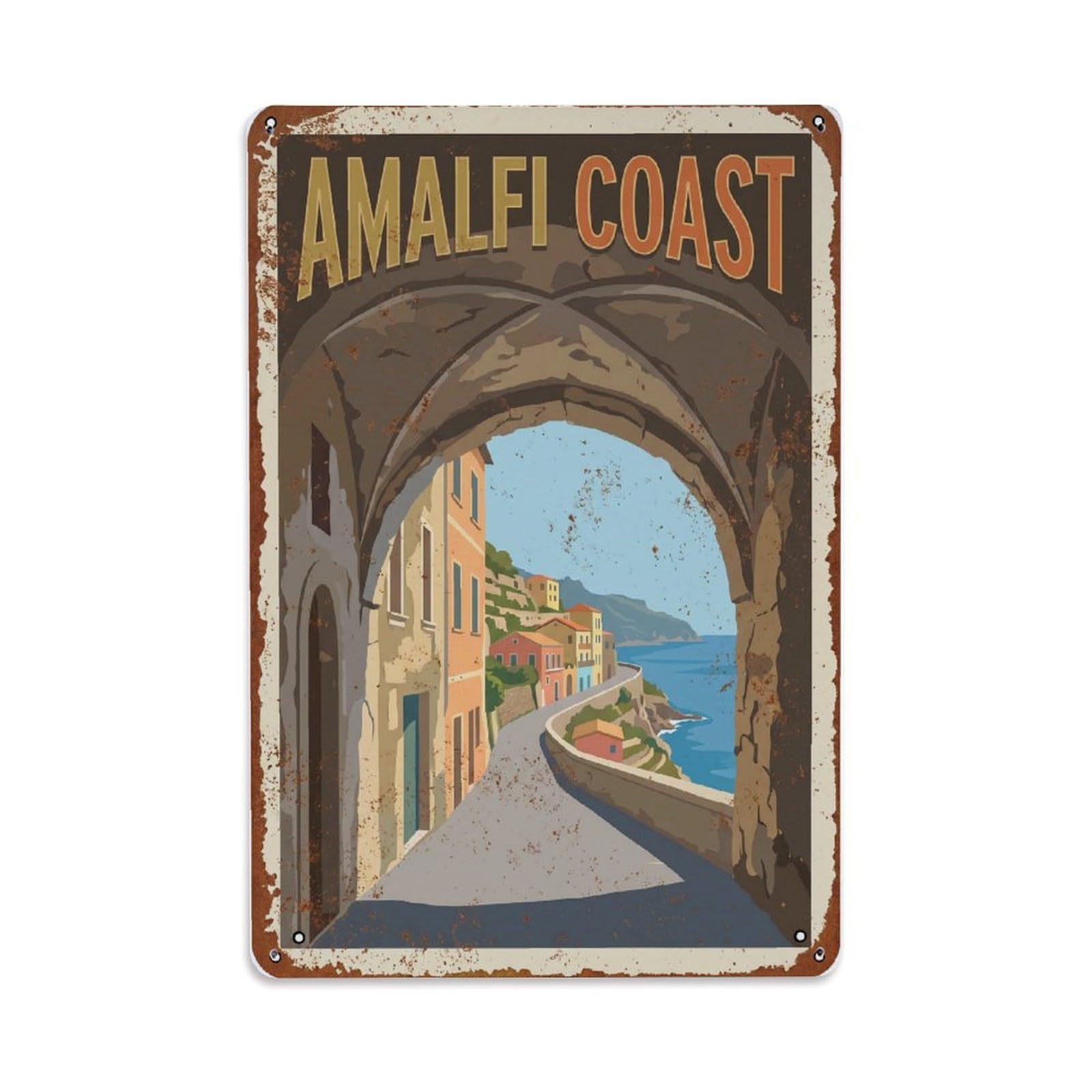 Vintage Travel Passage Italy Vaulted Metal Tin Sign Plaque Wall Decor for Cafe, Club Bar, Office, Home Garden Metal Poster 8x12Inch