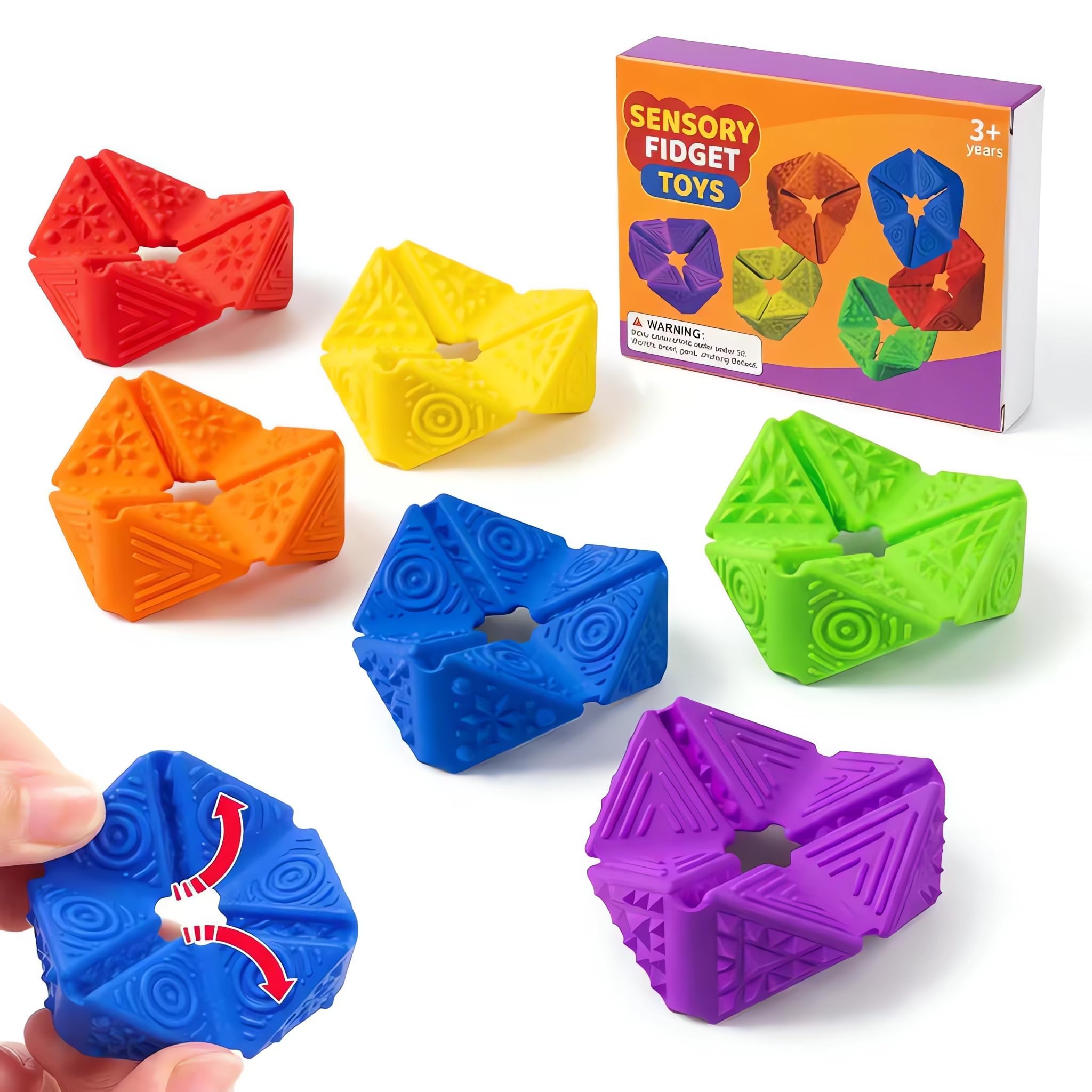 JoyJoyful Fidget Toys for Kids Adults, 6 Pack Flip Cube Sensory Toys for Autism, Textured Squishy Toys for Special Needs Autistic, Adhd Anxiety Stress Toy, ADHD Fidget Toys for Classroom
