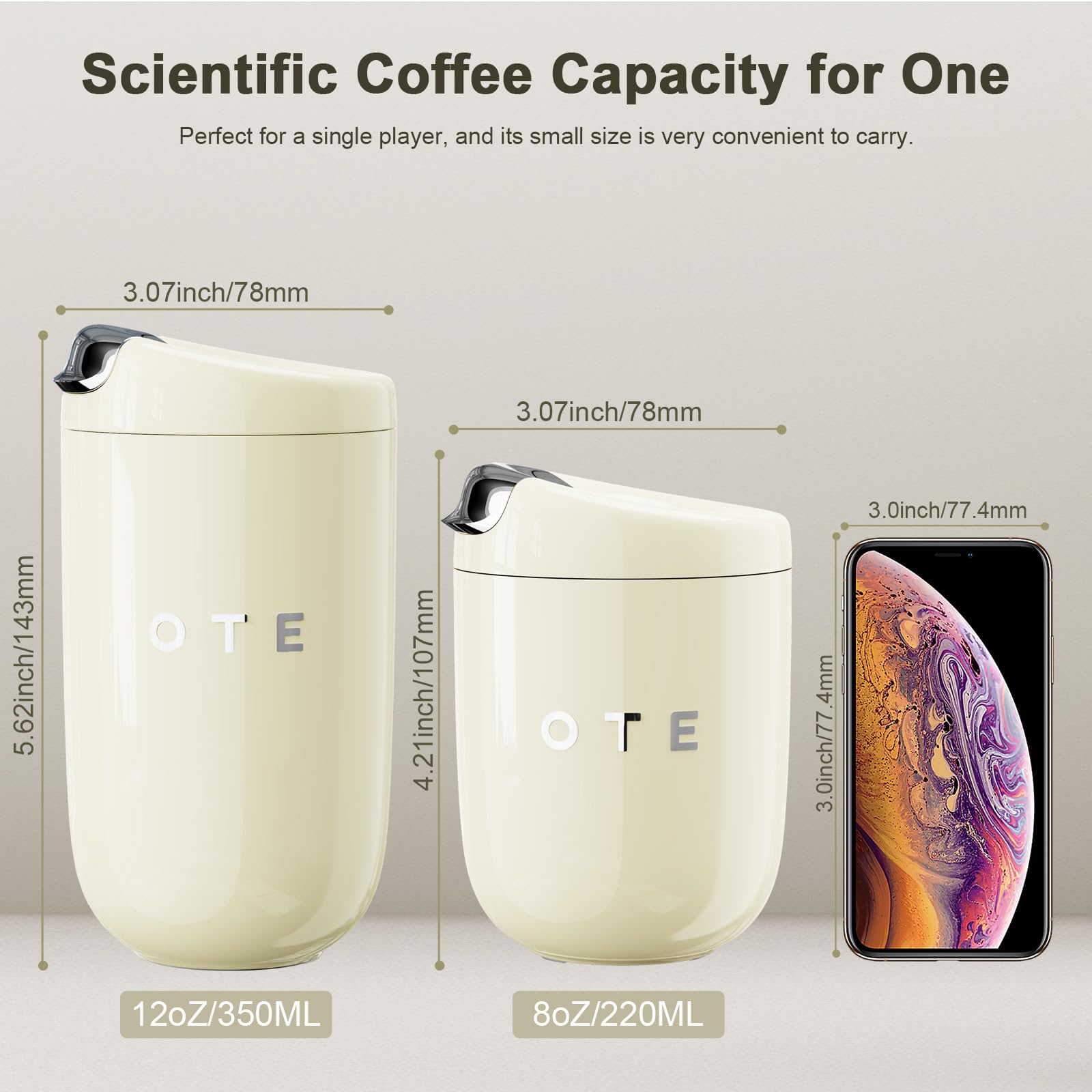 OTE Coffee Cup Travel Mug 8 OZ Leakproof, Keep Ice & Hot Personal Coffee Cup, 220 ML Vacuum Insulated Tumbler, BPA-Free Stainless Steel, Reusable Coffee Cups