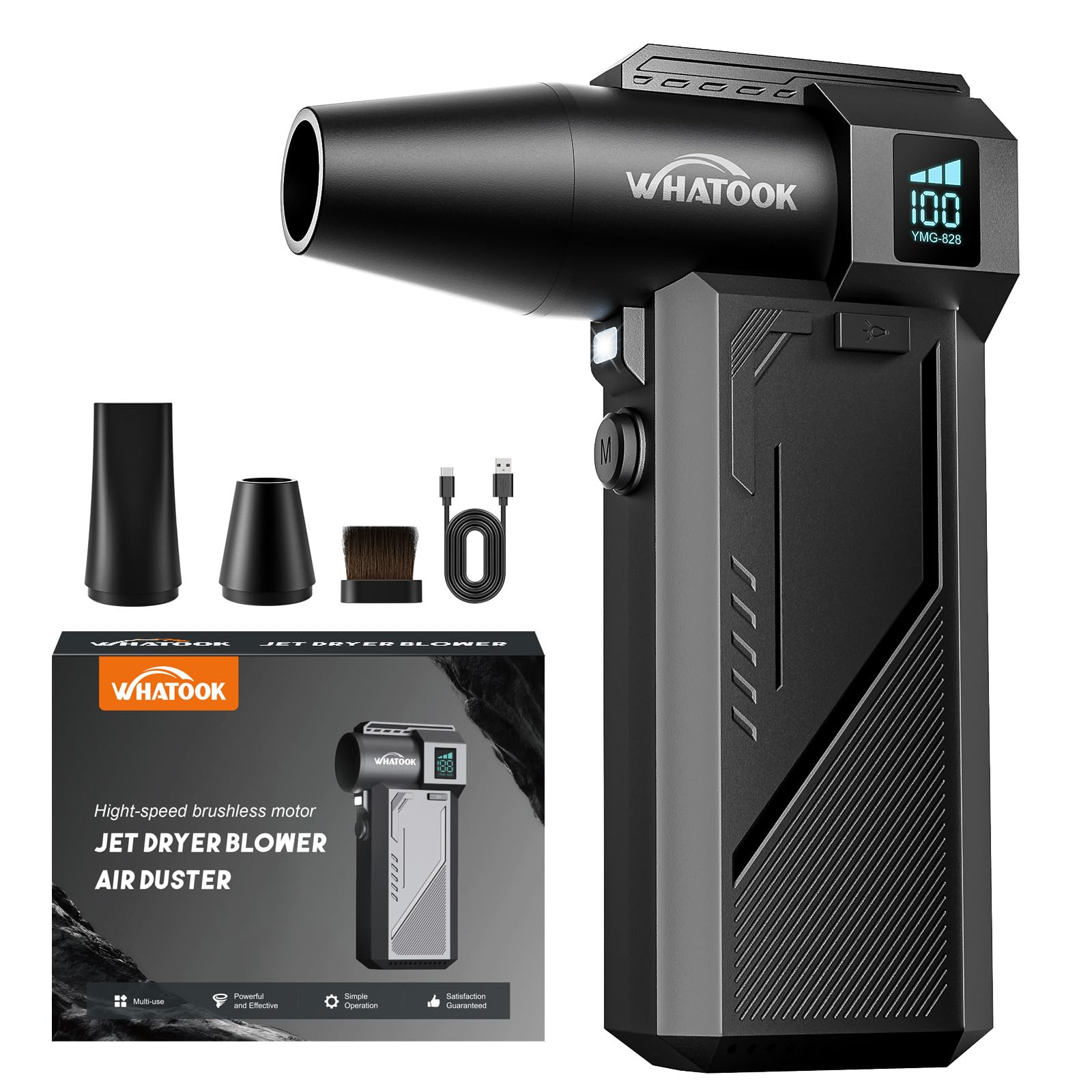 WHATOOK Souffleur Air Comprimé：250000 TR/Min Souffleur PC, Bombe Air Sec - Nettoyage PC avec Affichage LED, Plumeau Air Comprimé à 3 Vitesses pour PC Duster pour Nettoyage PC, Maison, Canapé, Voiture