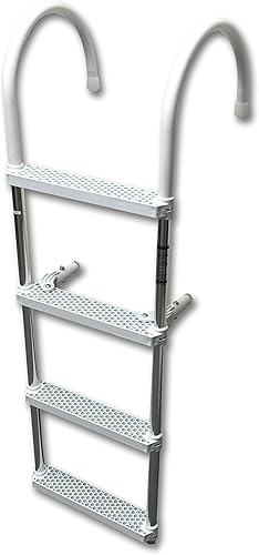 Marine Boat Aluminio Blanco Polietileno Natación Embarcación 4 Pasos Escalera Gancho 46X15