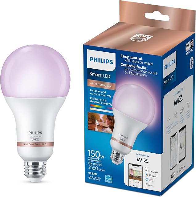 Philips Intelligent LED A23 E26 150W Ampoule d'éclairage en ligne, changement de couleur complète & Blanc tuble (2200-6500K)