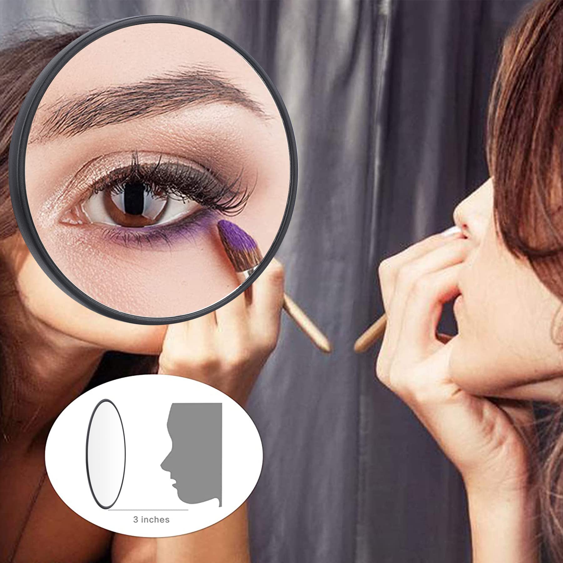 2 Pièces Miroir Grossissant à Ventouse 15x 10x Miroir Maquillage Petit Miroir Grossissant（88mm）