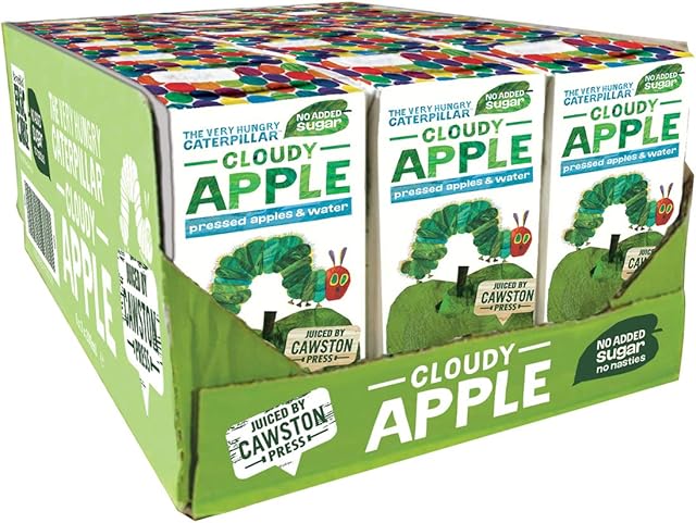 Cawston Press The Very Hungry Caterpillar Fruit Water Kids Drink | Pressed Apple Flavoured Water | 200ml x 18 Pack Apple Juice Cartons | School Approved No Added Sugar Vegan | for Kids Lunchbox