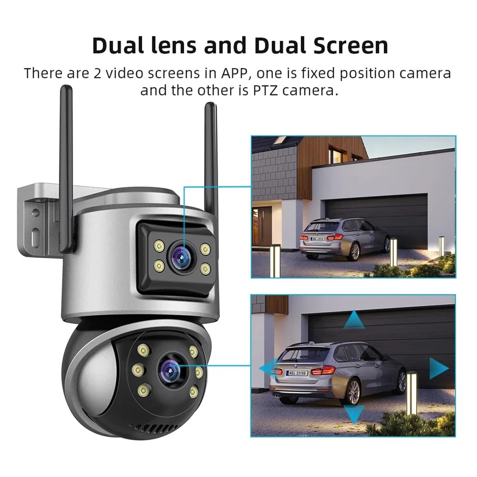 Kamera Dzwonkowa, 4K 8MP HD kamera PTZ zewnętrzna 6MP podwójny obiektyw podwójny ekran AI automatyczne śledzenie kamera IP CCTV nadzór audio-wideo(3K 6MP add 64G)