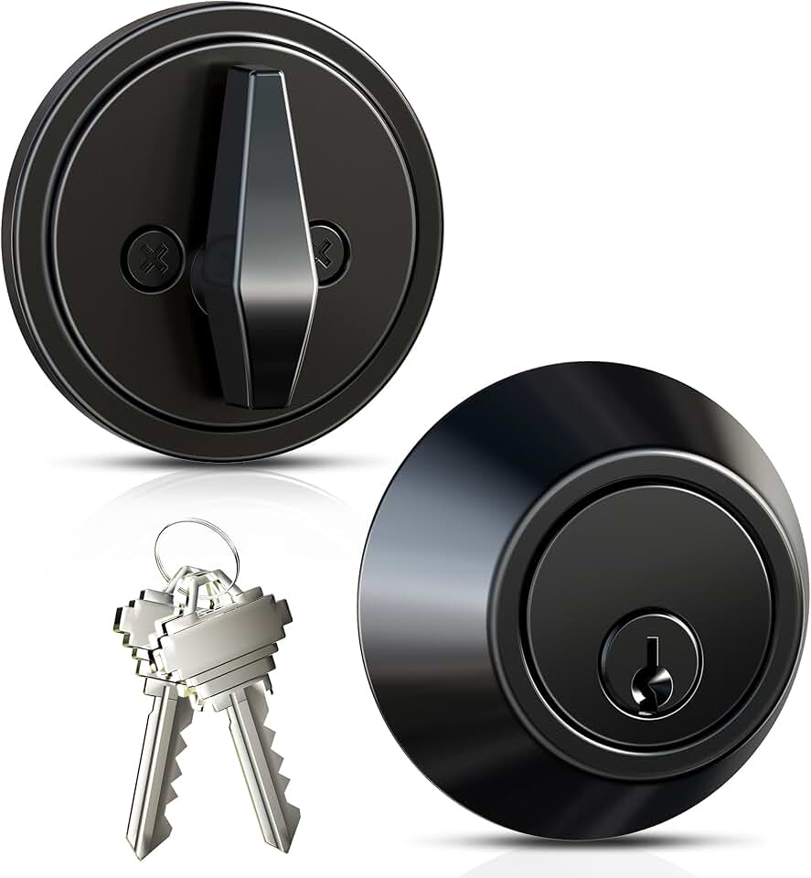 Veise Single Cylinder Deadbolt Lock, Easy Installation Keyed One Side with Thumb Turn Inside, Security Door Lock for Front Entry & Garage Door, Heavy Duty, Matte Black