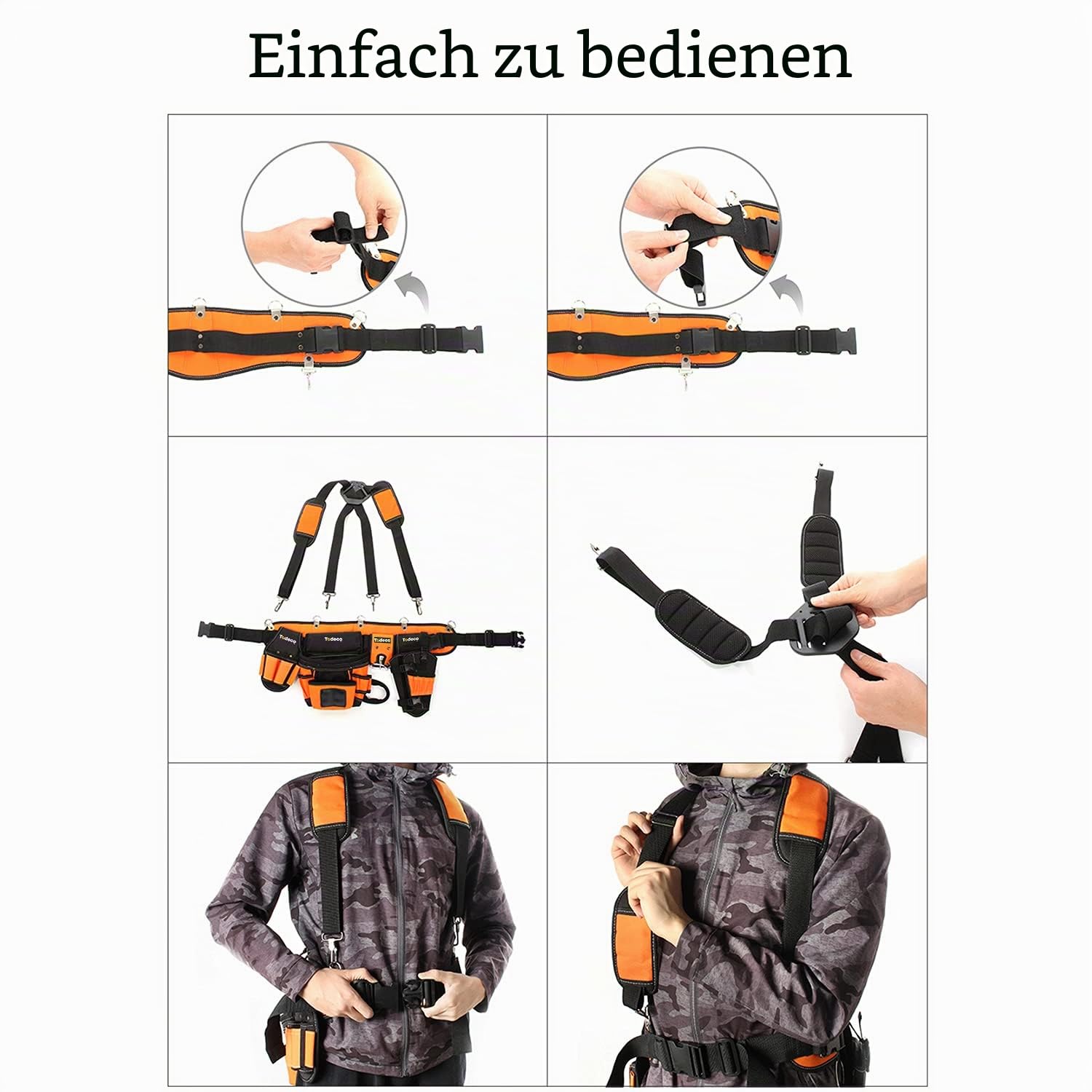 Todeco Werkzeuggürtel Herren, Arbeitsgürtel mit Hosenträgergurt, Werkzeugtasche mit verstellbarem Gürtel, Gürteltasche mit Magnet für Handwerker Tischler | Mit verstellbarem Gurt, Werkzeug für Elektriker, Schreiner, Bauarbeiter