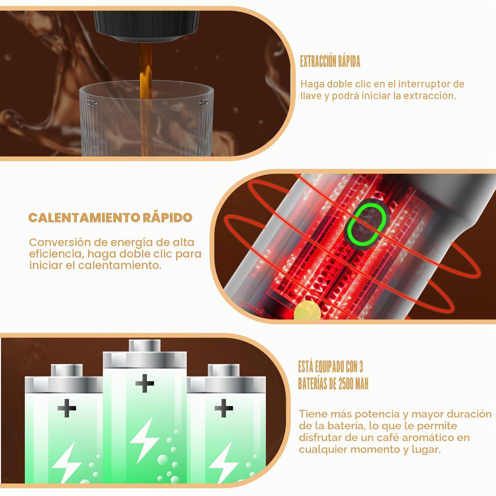 Leikurvo Espresso portátil, 3-en-1 Mini cafetera con batería, Camping cafetera para café molido NS-cápsulas, Travel cafetera para camping viajes coche, Rápido autocalentamiento